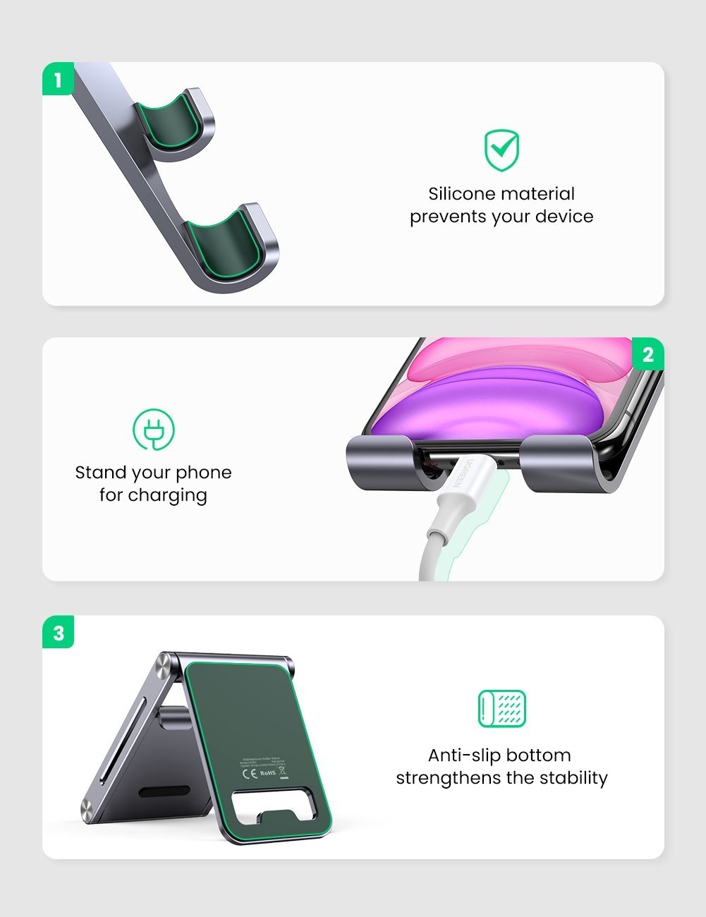 UGREEN 80708 Adjustable Aluminum Phone Holder view 7
