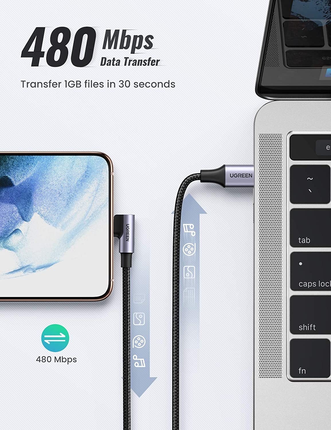 UGREEN 80714 USB-C 2.0 to Angle USB-C Cable Black 3M view 4