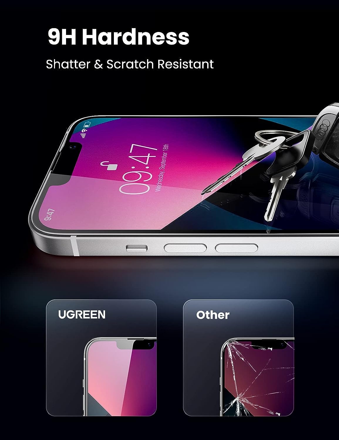 UGREEN 80969 Full Coverage HD Tempered Glass Screen Protector with view 2