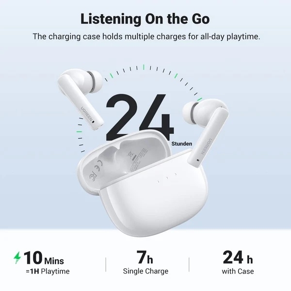 UGREEN 90206 HiTune T3 Active Noise-Cancelling Wireless Earbuds (White) view 2