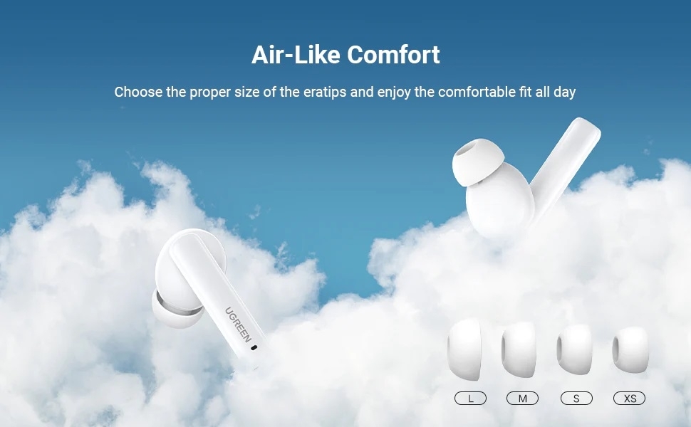 UGREEN 90206 HiTune T3 Active Noise-Cancelling Wireless Earbuds (White) view 8