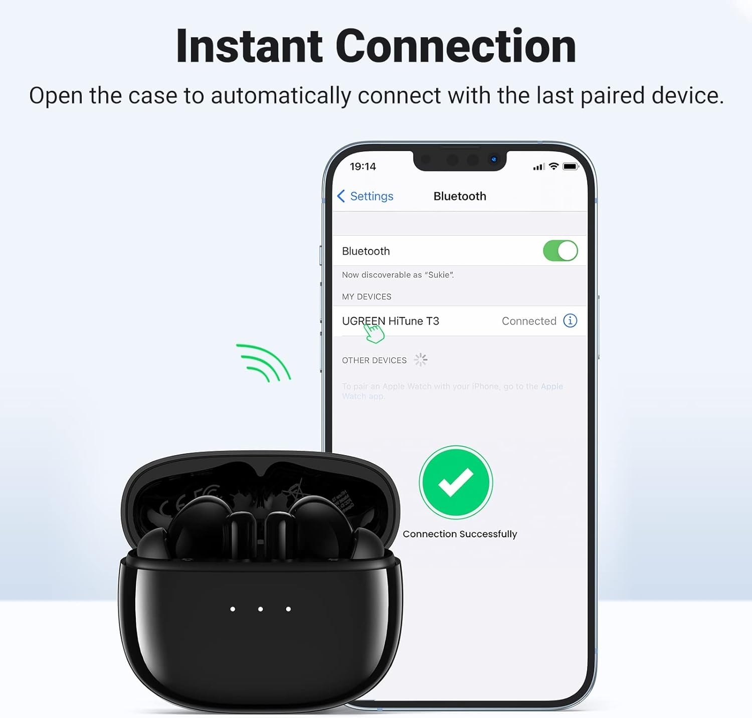 UGREEN 90401 HiTune T3 Active Noise-Cancelling Wireless Earbuds (Black) view 2