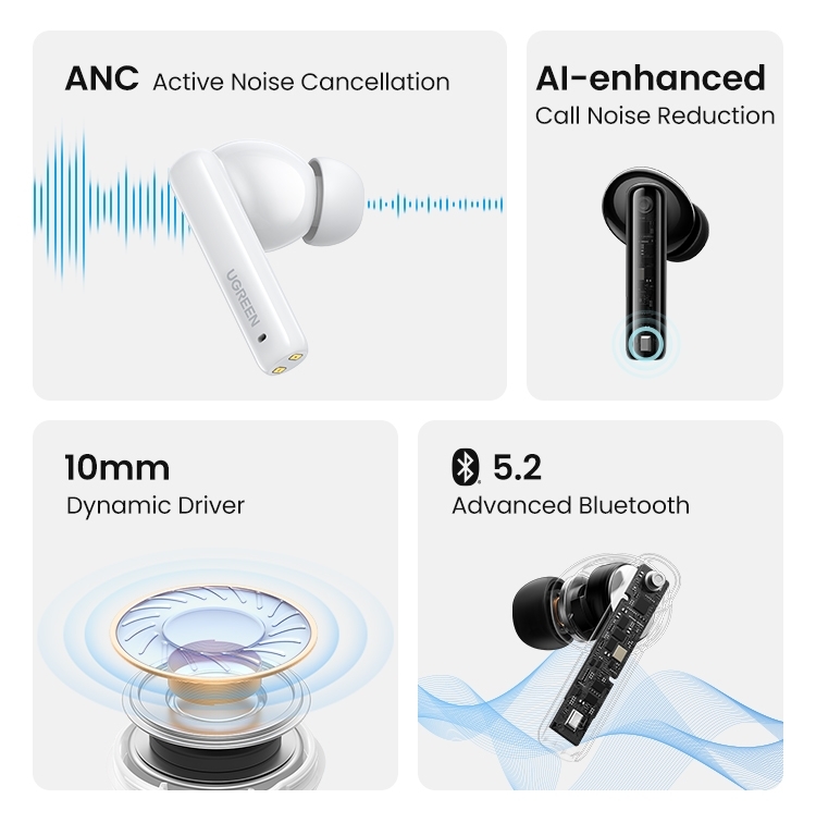 UGREEN 90401 HiTune T3 Active Noise-Cancelling Wireless Earbuds (Black) view 6