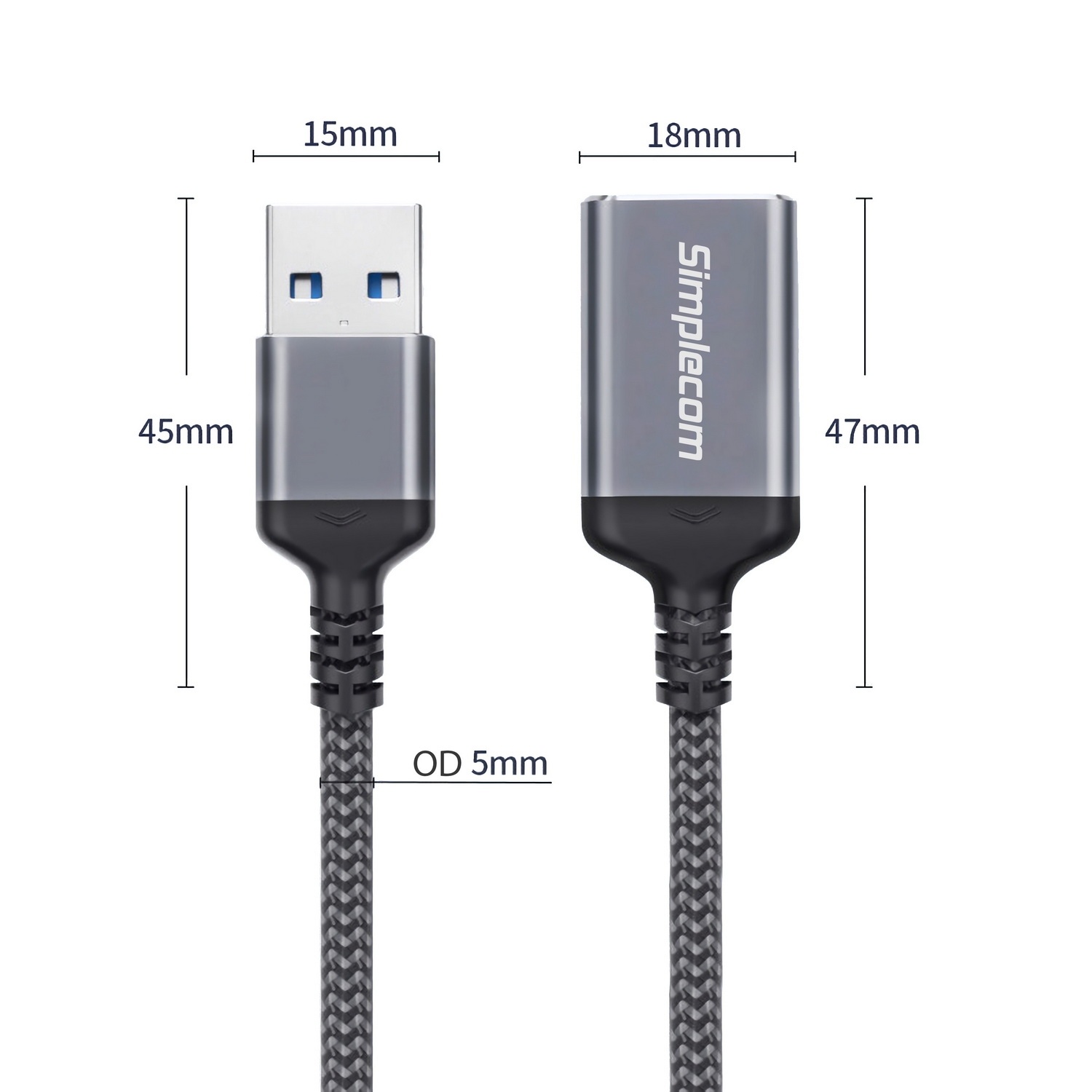 Simplecom CAU320 USB 3.0 Extension Cable USB-A Male to USB-A Female Nylon view 2