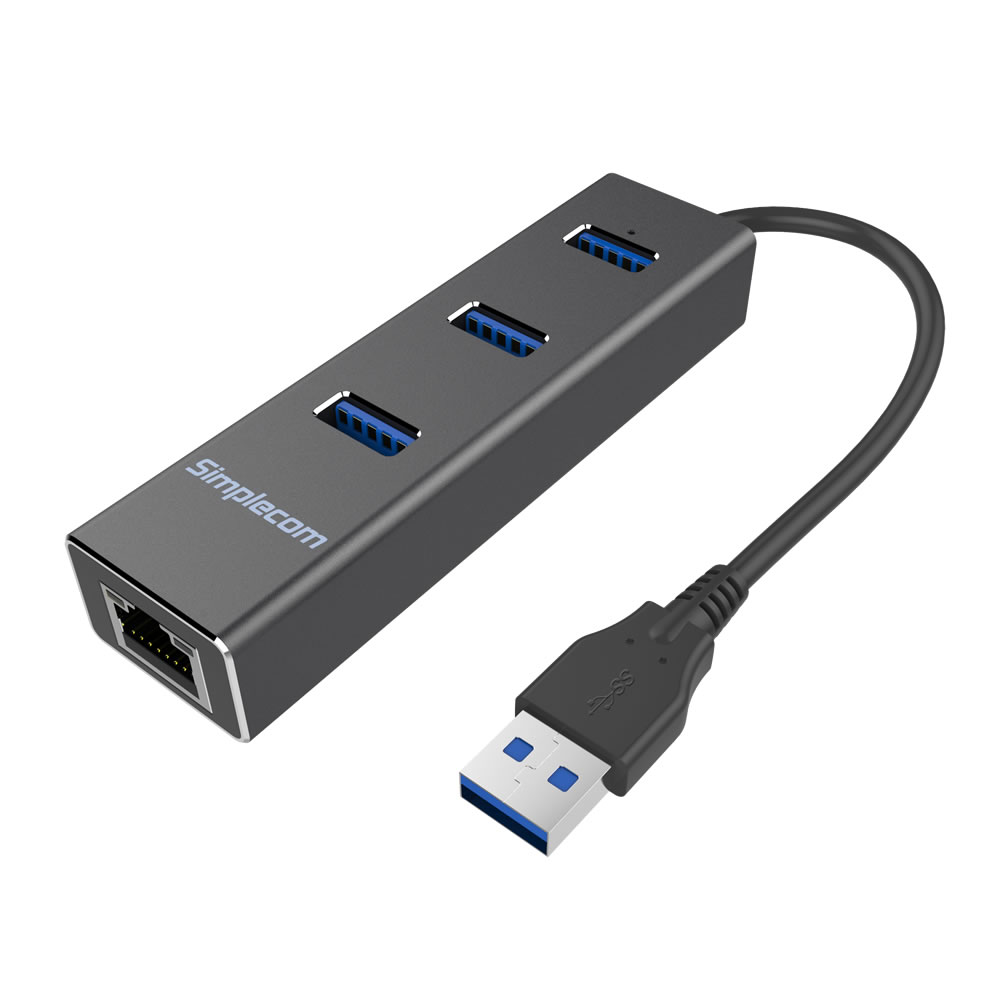 Simplecom CHN410 Aluminium 3 Port USB 3.0 HUB with Gigabit Ethernet Adapter