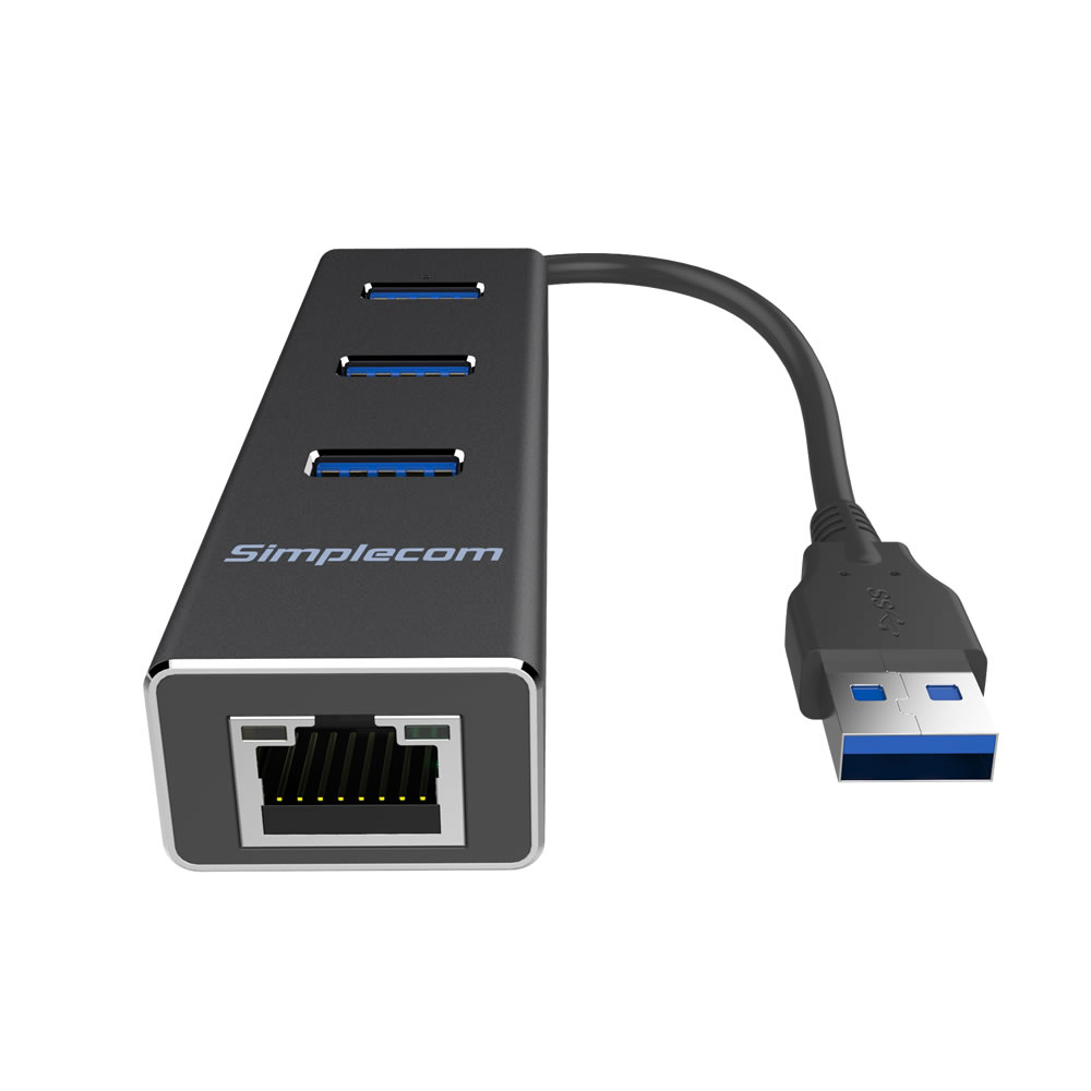 Simplecom CHN410 Aluminium 3 Port USB 3.0 HUB with Gigabit Ethernet Adapter view 2