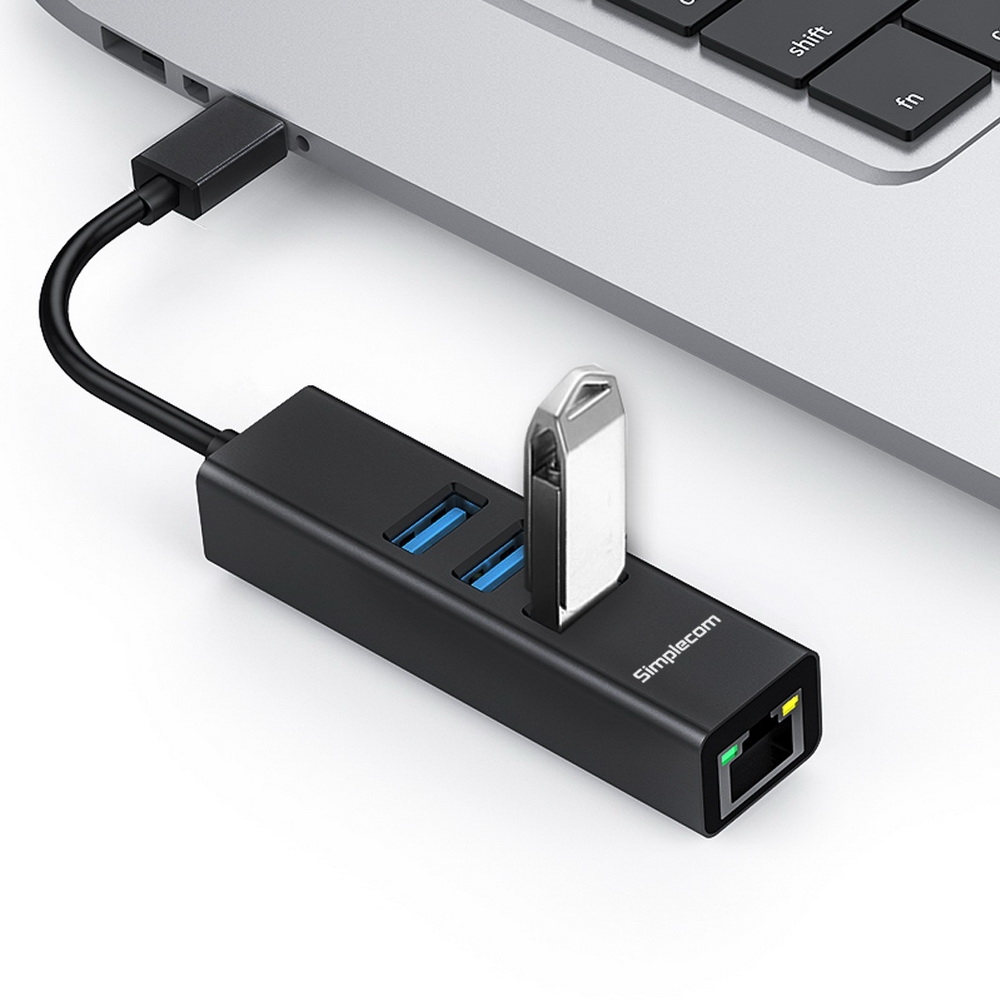 Simplecom CHN421 Aluminium USB-C to 3 Port USB HUB with Gigabit Ethernet view 3