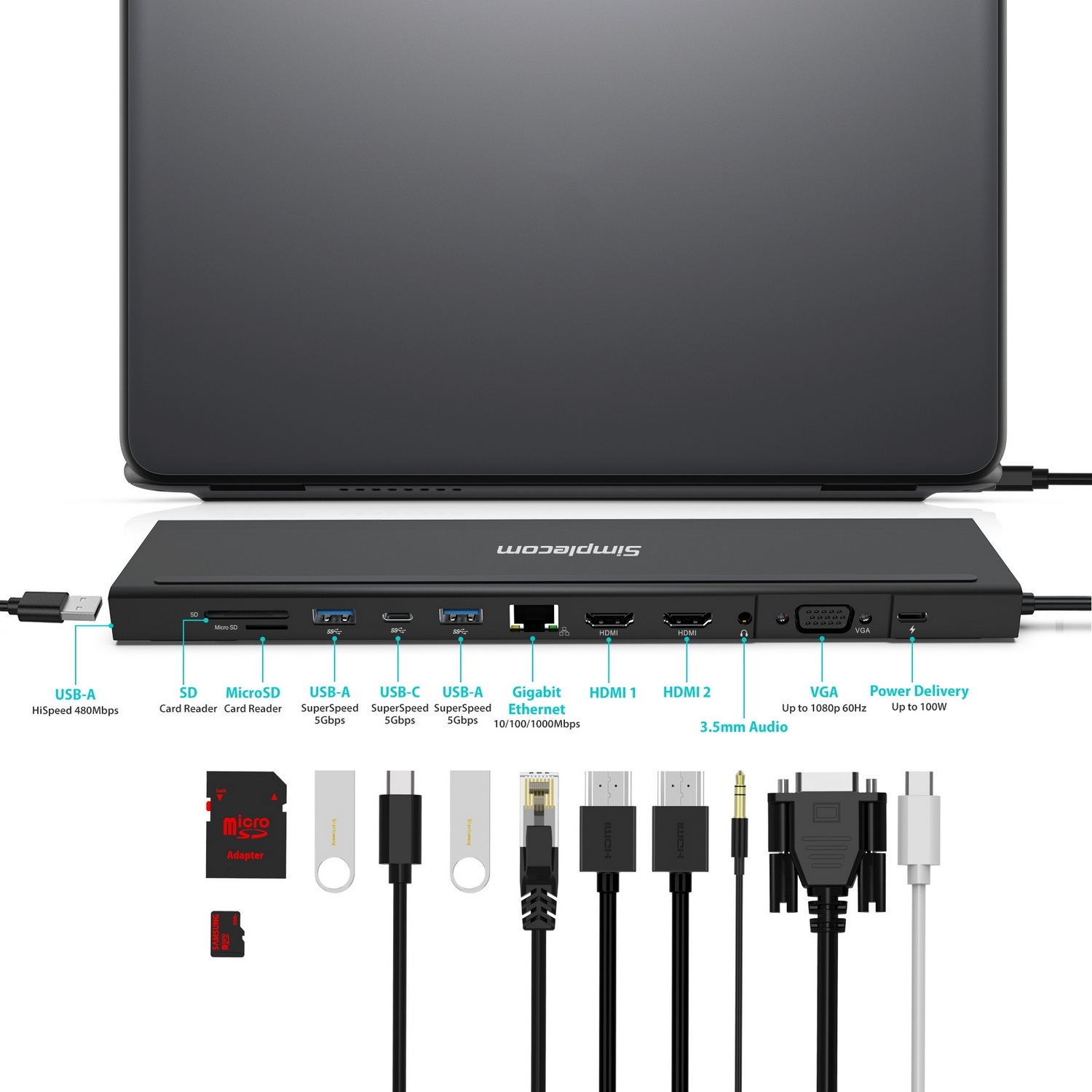 Simplecom CHN622 USB-C 12-in-1 Multiport Docking Station Laptop Stand Dual view 4