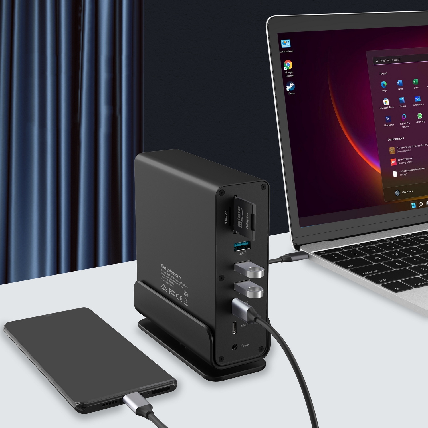 Simplecom CHT815 15-in-1 USB-C 4K Triple Display MST Docking Station with Dual view 5