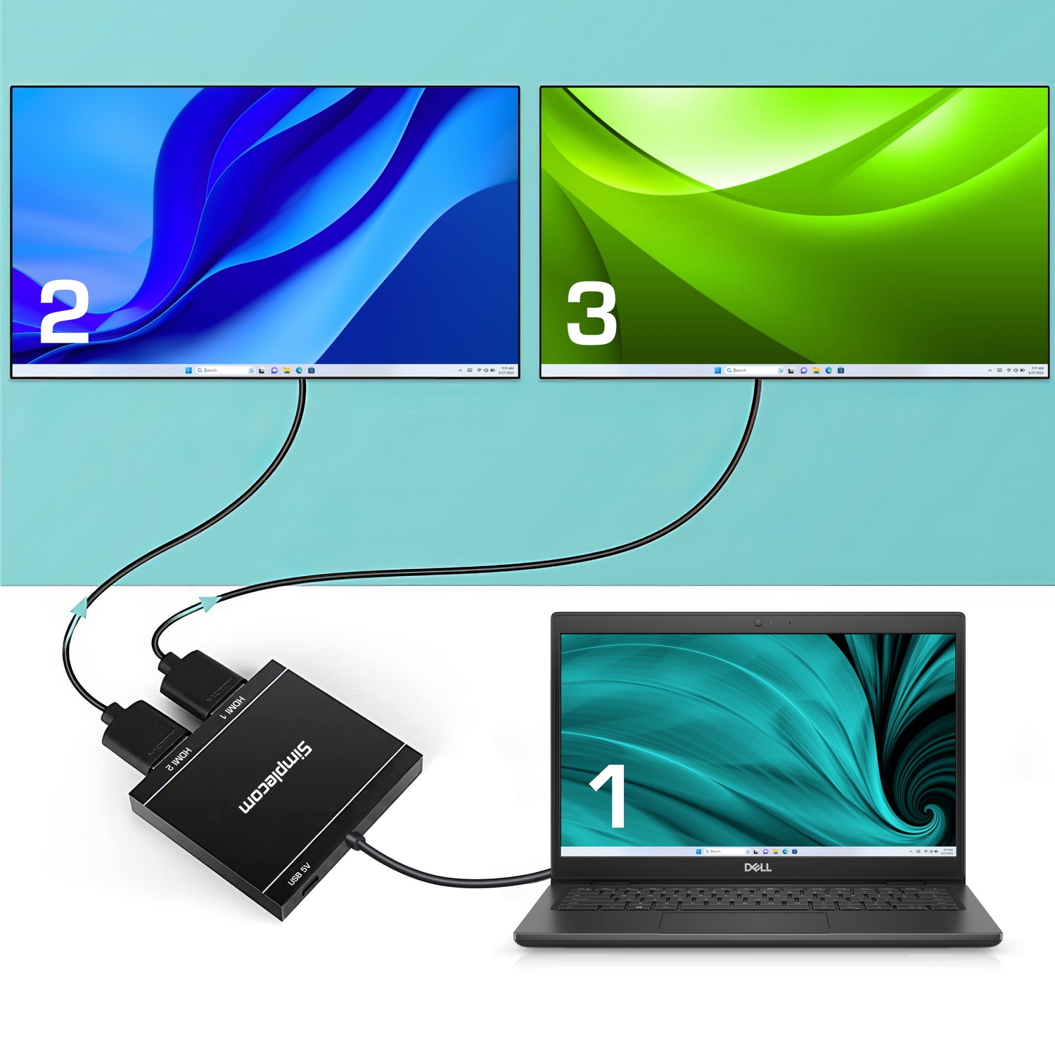Simplecom DA327 USB 3.0 or USB-C to Dual HDMI Display Adapter for 2x 1080p view 6