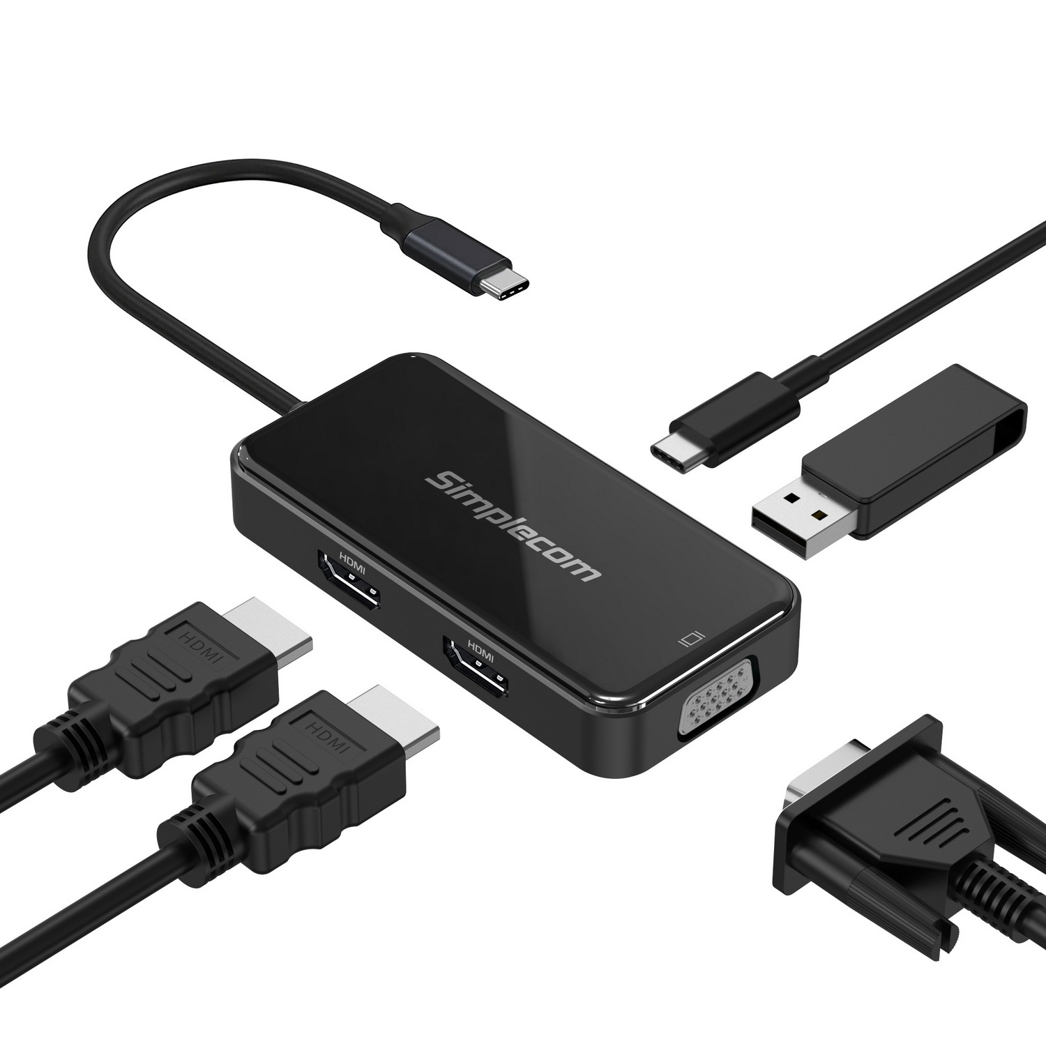 Simplecom DA451 5-in-1 USB-C Multiport Adapter MST Hub with VGA and Dual HDMI view 3