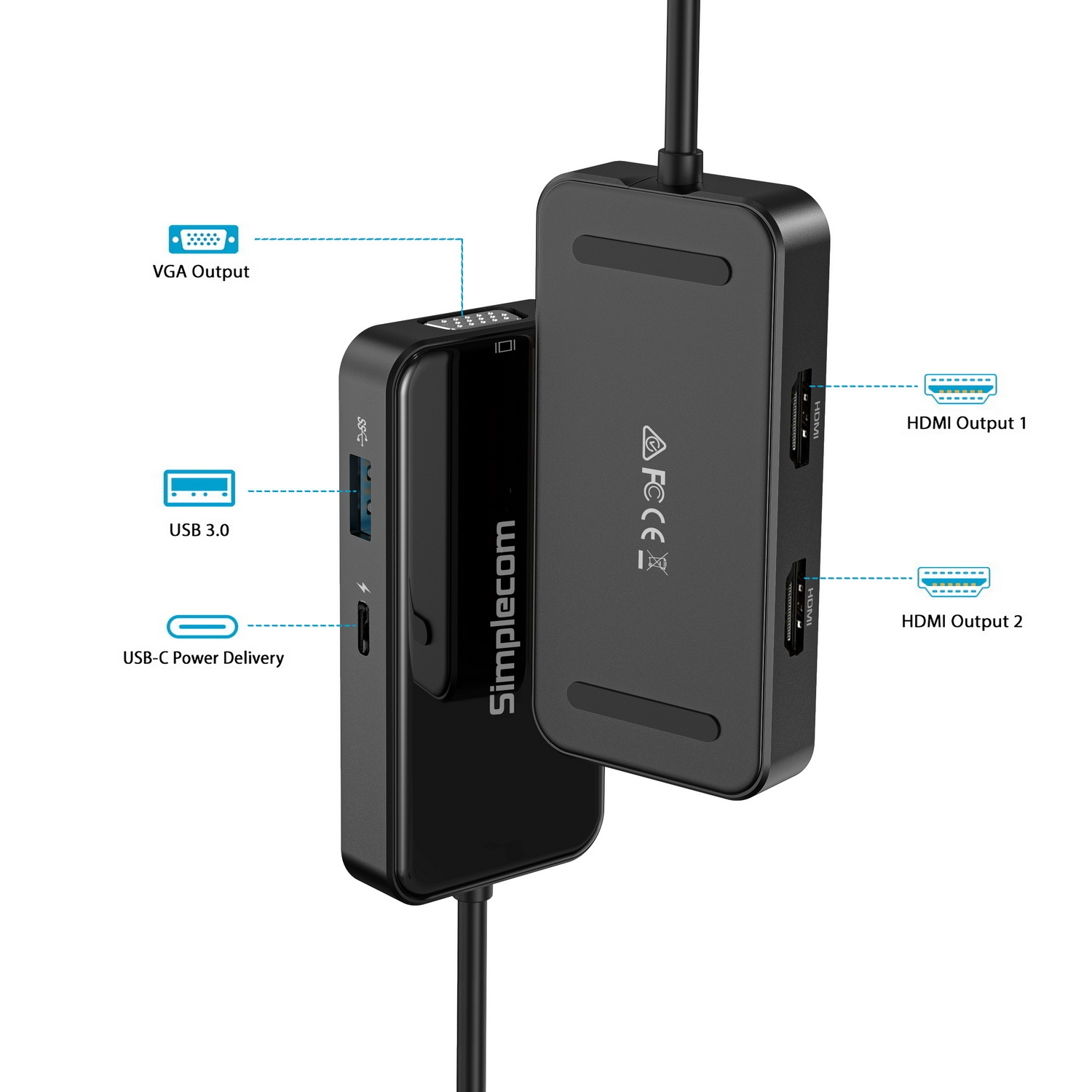 Simplecom DA451 5-in-1 USB-C Multiport Adapter MST Hub with VGA and Dual HDMI view 5
