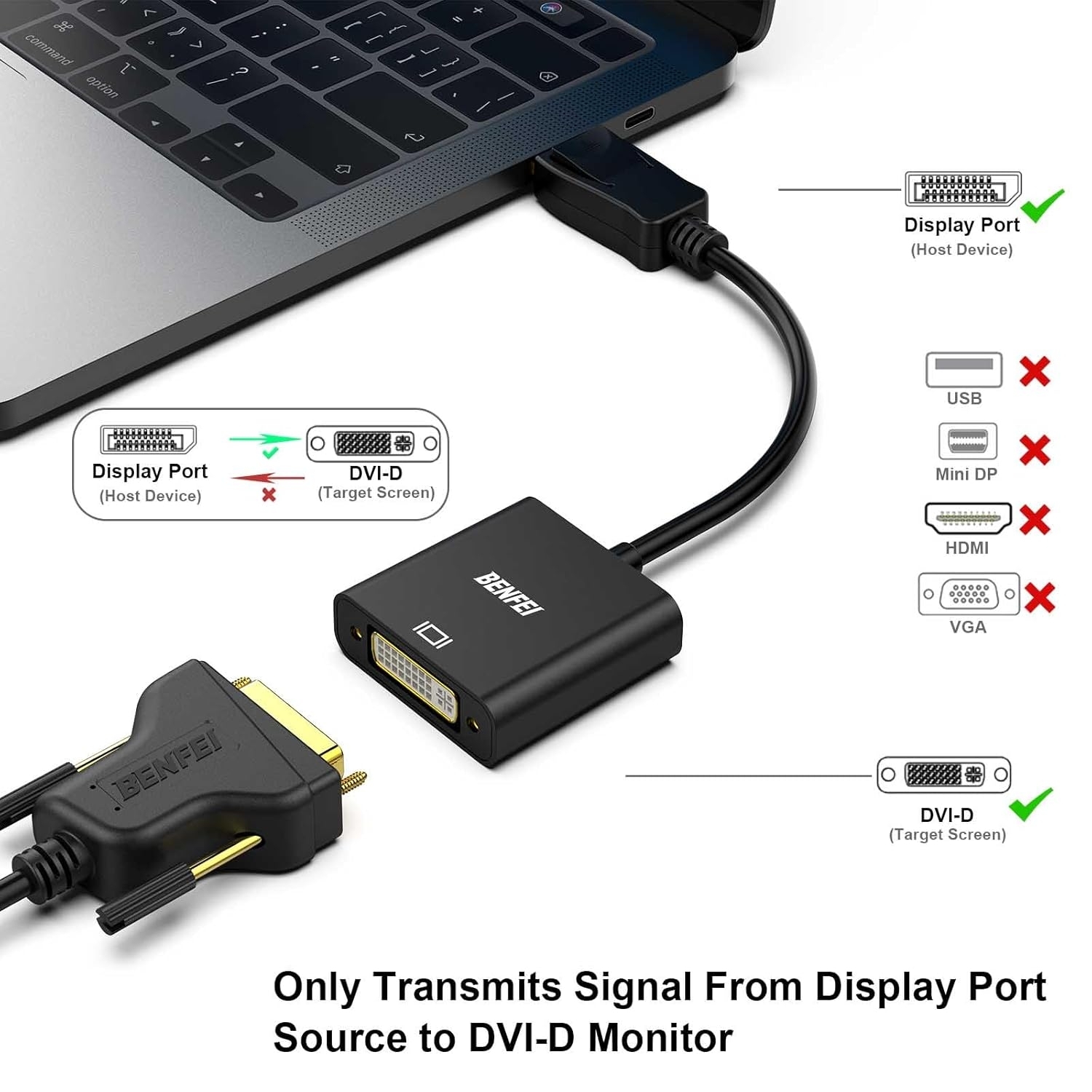 BENFEI DisplayPort to DVI DVI-D Single Link Adapter view 3