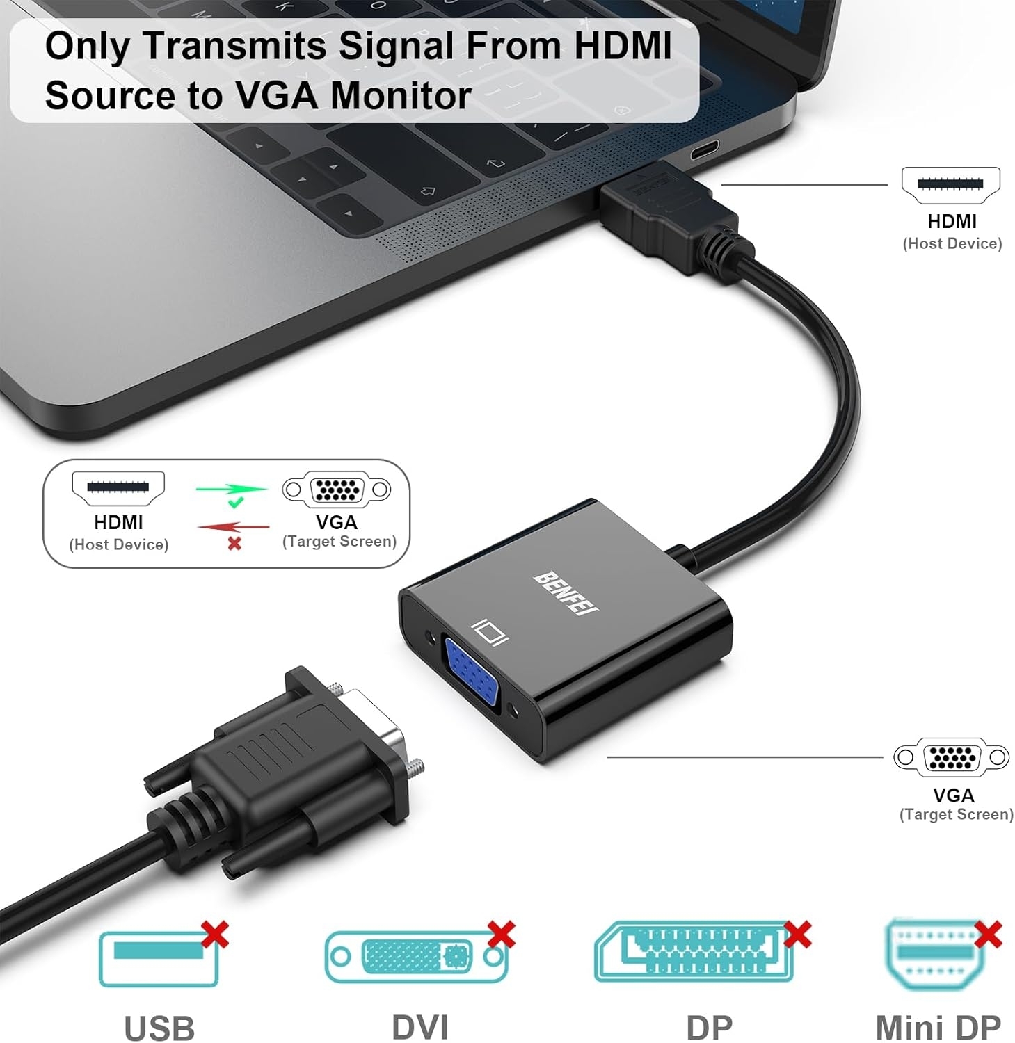 BENFEI HDMI to VGA Gold-Plated HDMI to VGA Adapter view 4
