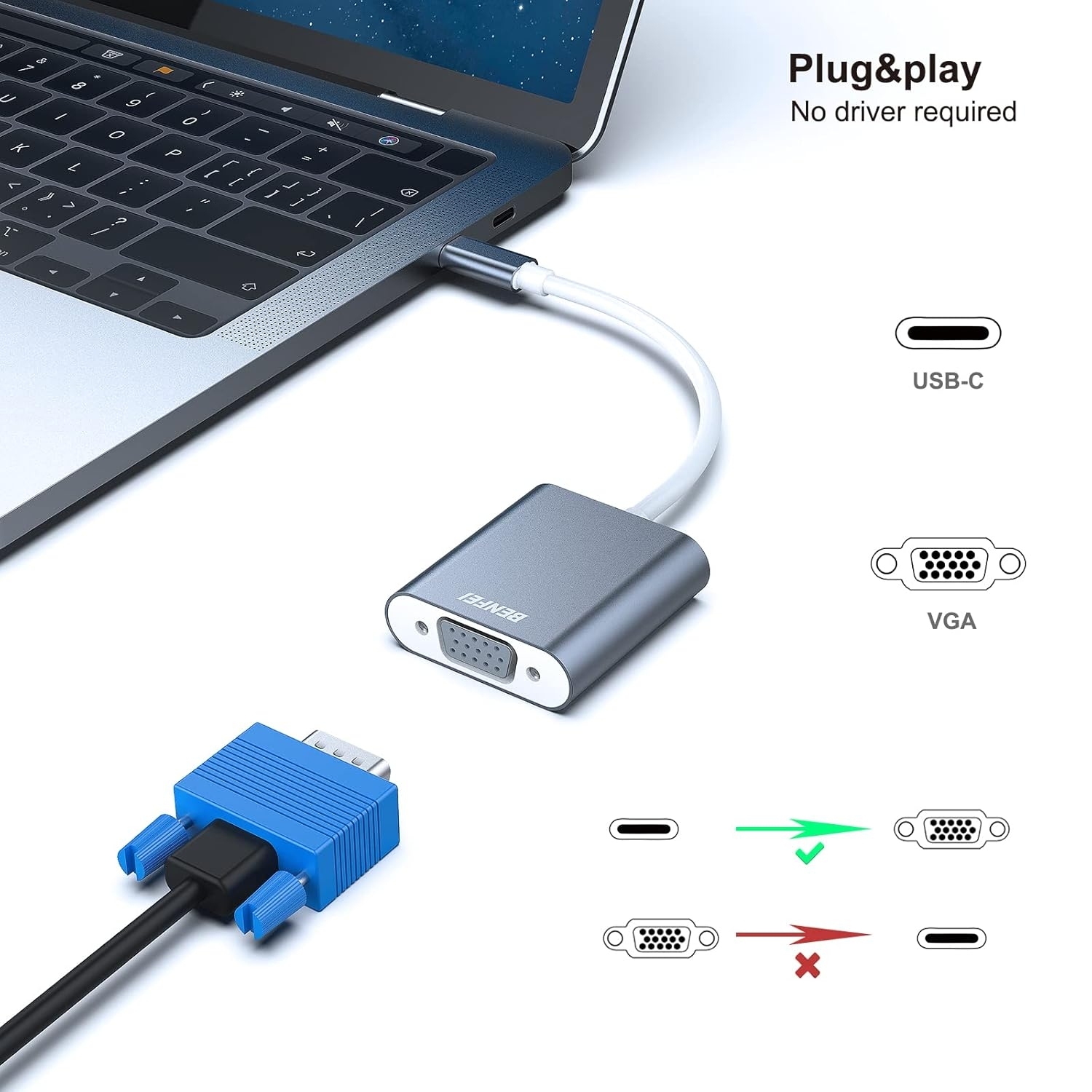 BENFEI USB C to VGA Adapter (Thunderbolt 3) view 3