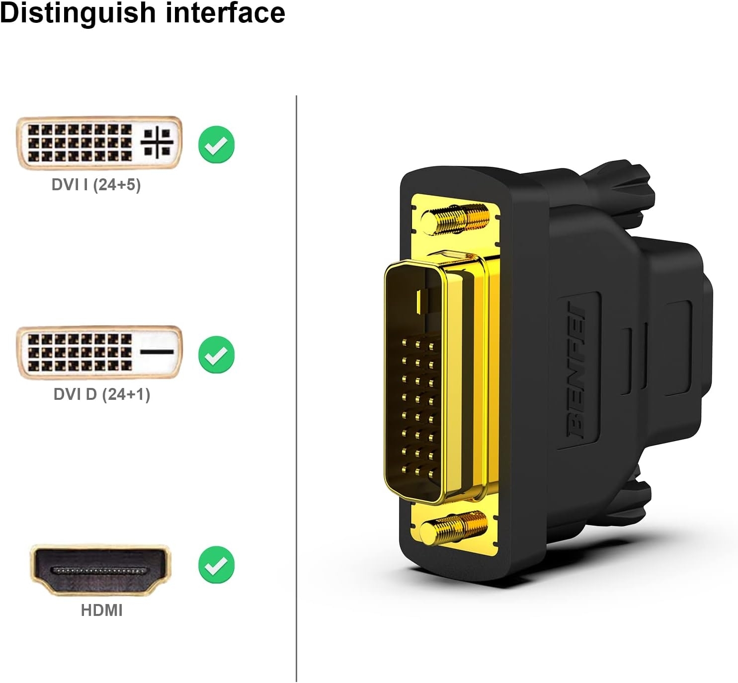 BENFEI DVI to HDMI, Bidirectional DVI to HDMI Male to Female 2 Pack view 2