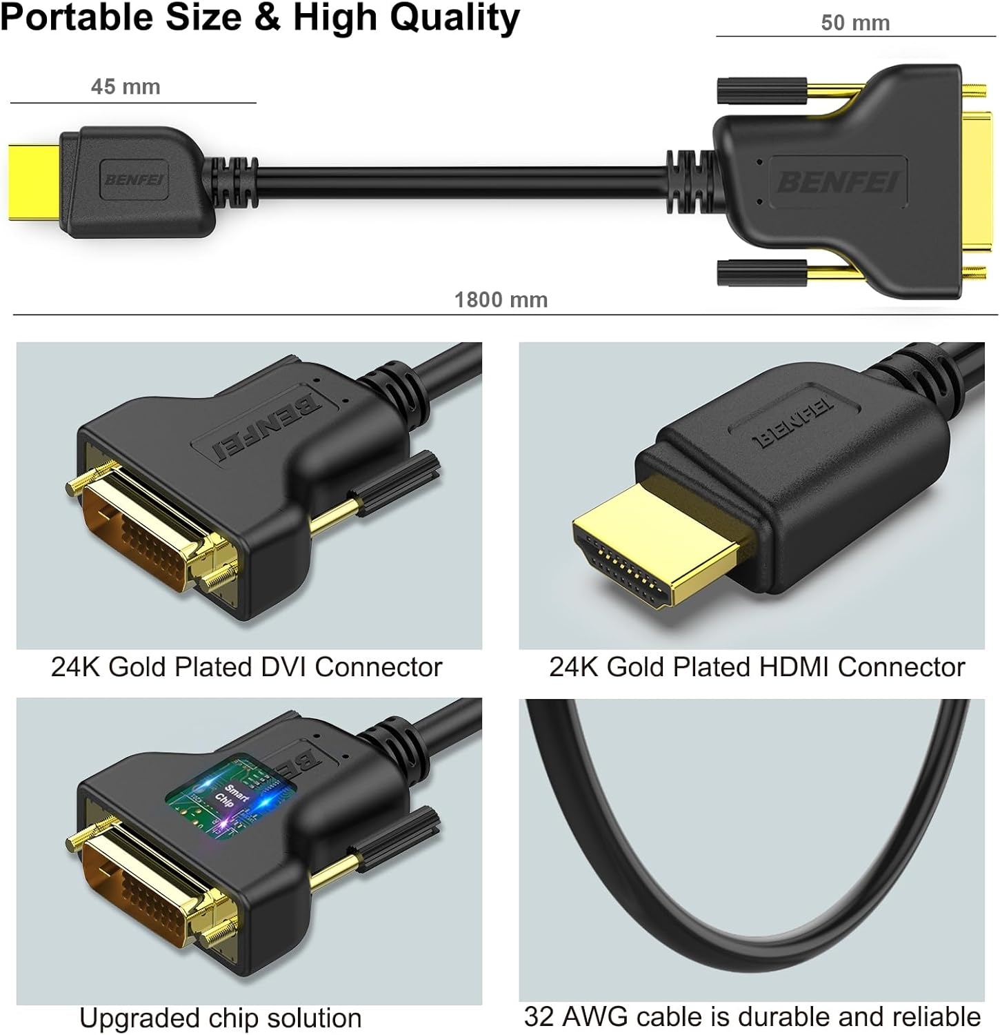 BENFEI HDMI to DVI, Bi Directional DVI-D 24+1 Male to HDMI Male High Speed view 7