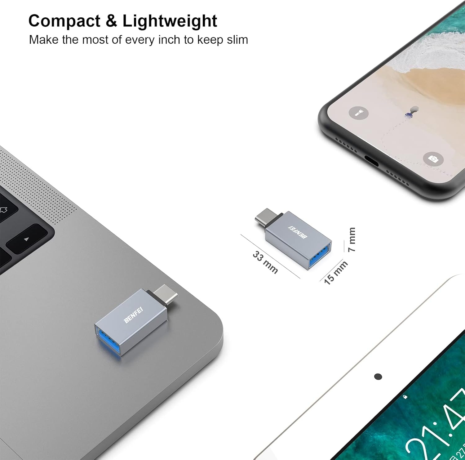 BENFEI USB C to USB 3.0 Adapter, USB C to A Male to Female Adapte view 5