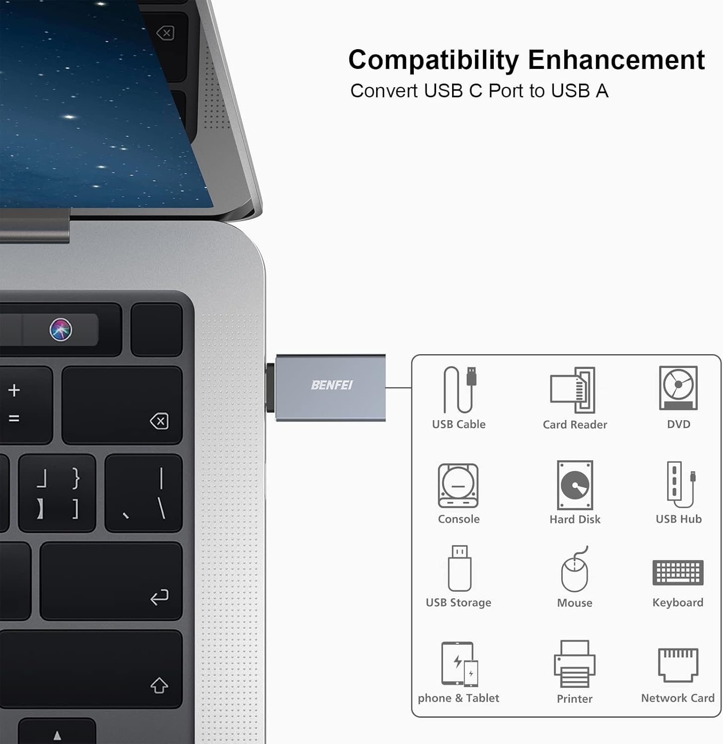 BENFEI USB C to USB 3.0 Adapter, USB C to A Male to Female Adapte view 6