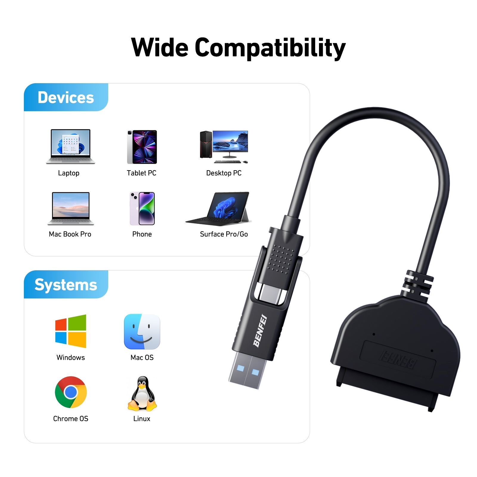 BENFEI 2in1 USB-C/USB 3.0 to SATA III Hard Driver Adapter view 3