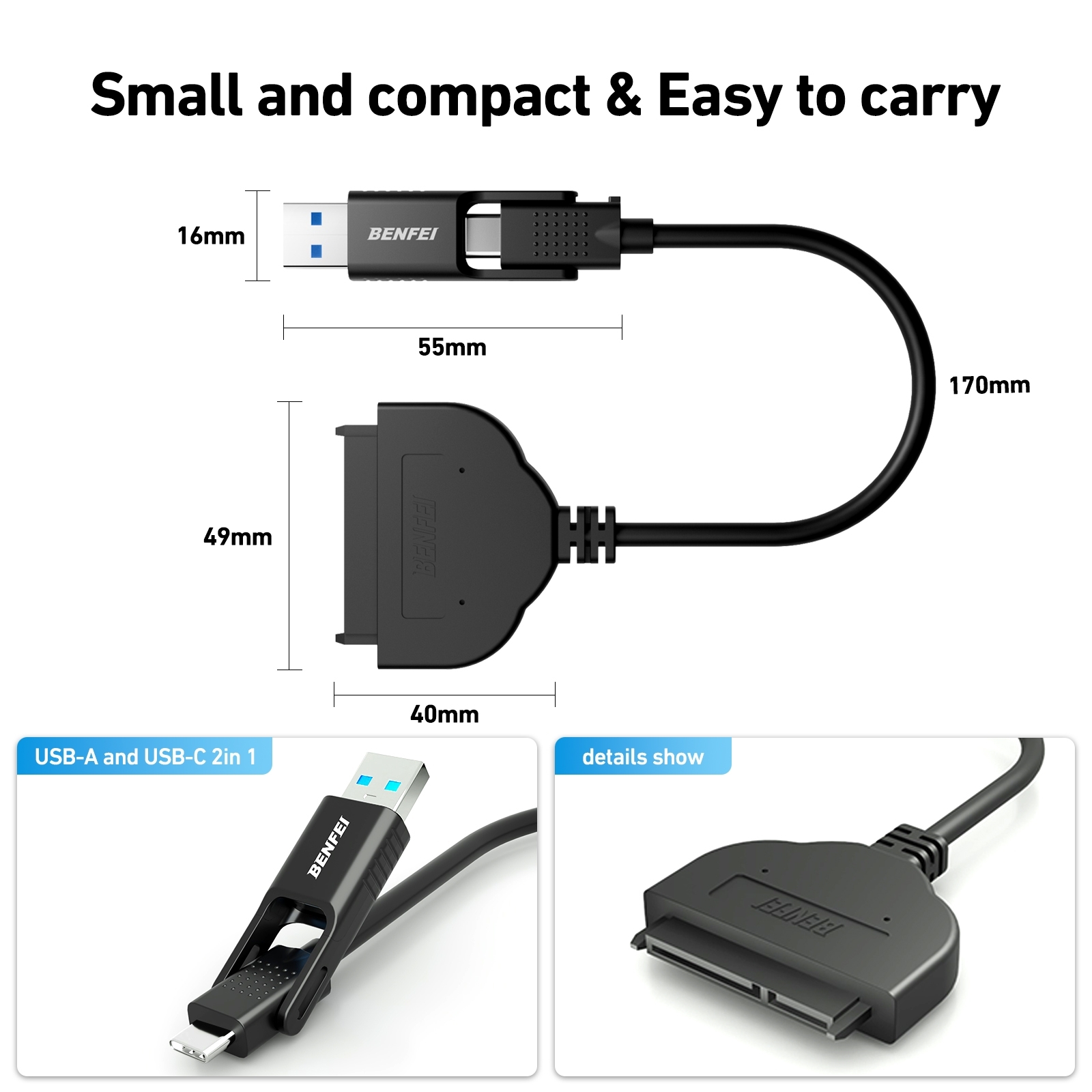 BENFEI 2in1 USB-C/USB 3.0 to SATA III Hard Driver Adapter view 4