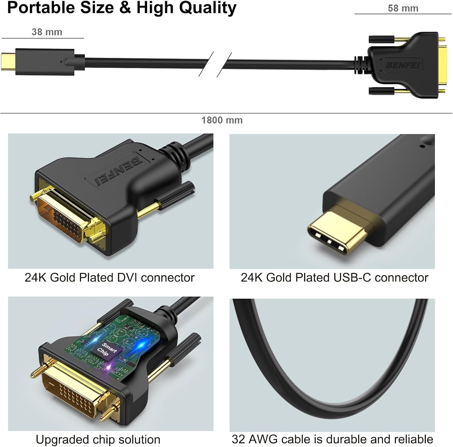 BENFEI USB C to DVI Cable 1.8m view 5