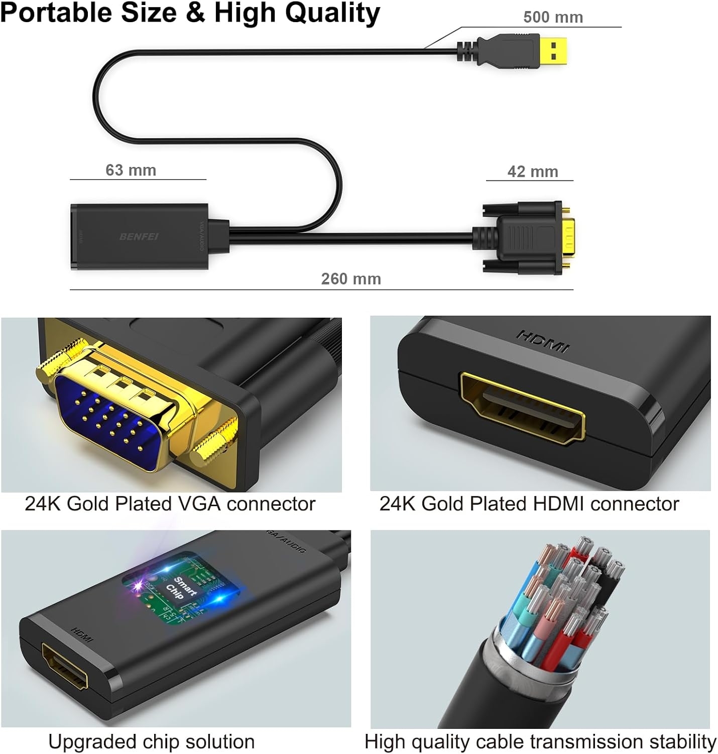 BENFEI 210BK VGA to HDMI Adapter with Audio Support and 1080P Resolution view 3