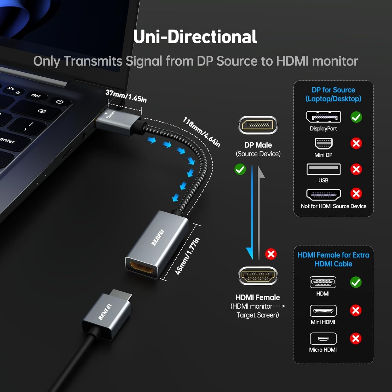 BENFEI 4K DisplayPort to HDMI Adapter view 2
