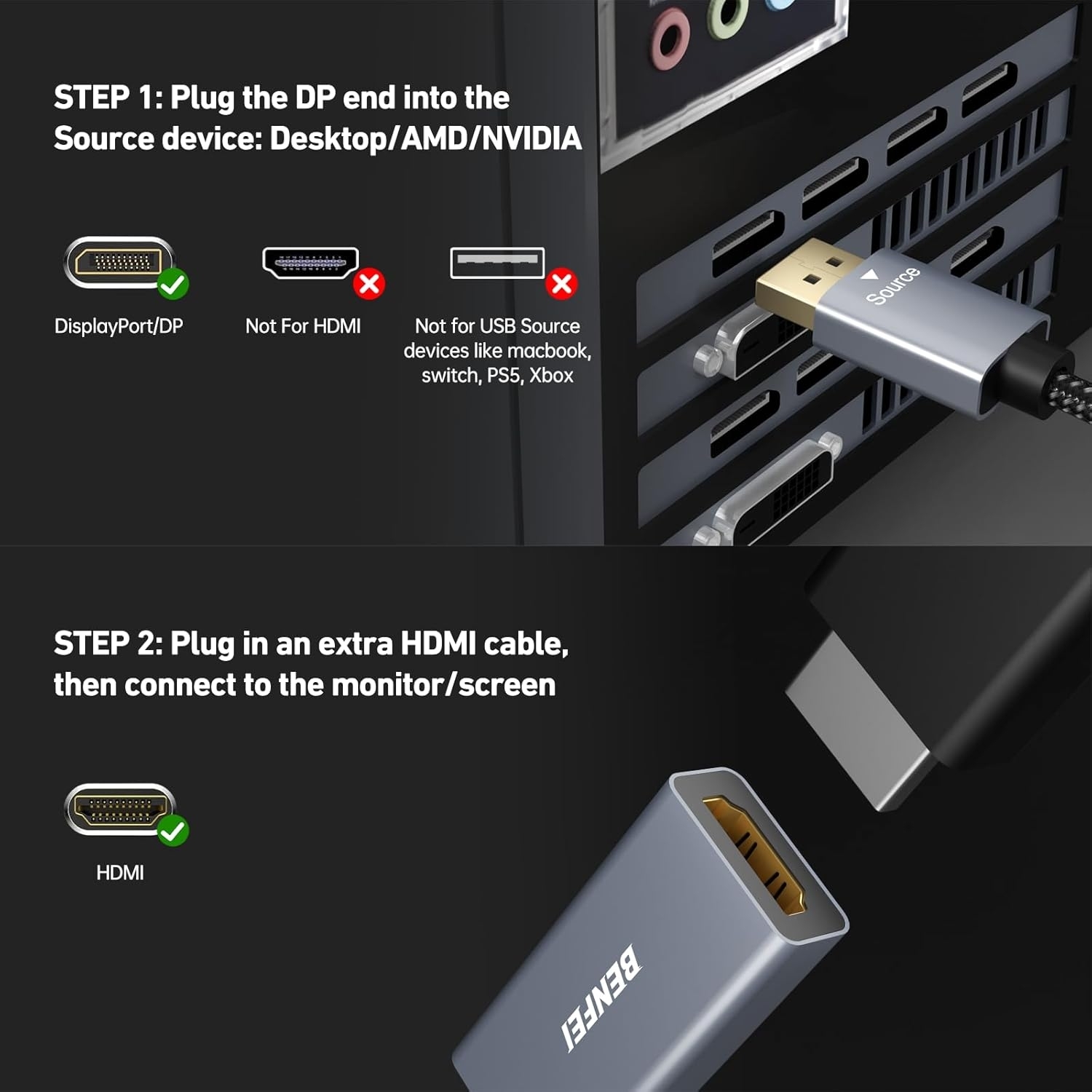 BENFEI 4K DisplayPort to HDMI Adapter view 7