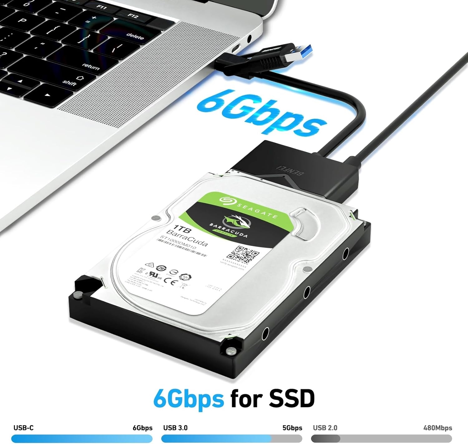BENFEI 221BK USB 3.0 to SATA III Hard Drive Adapter for 2.5/3.5-inch HDD/SSD view 3