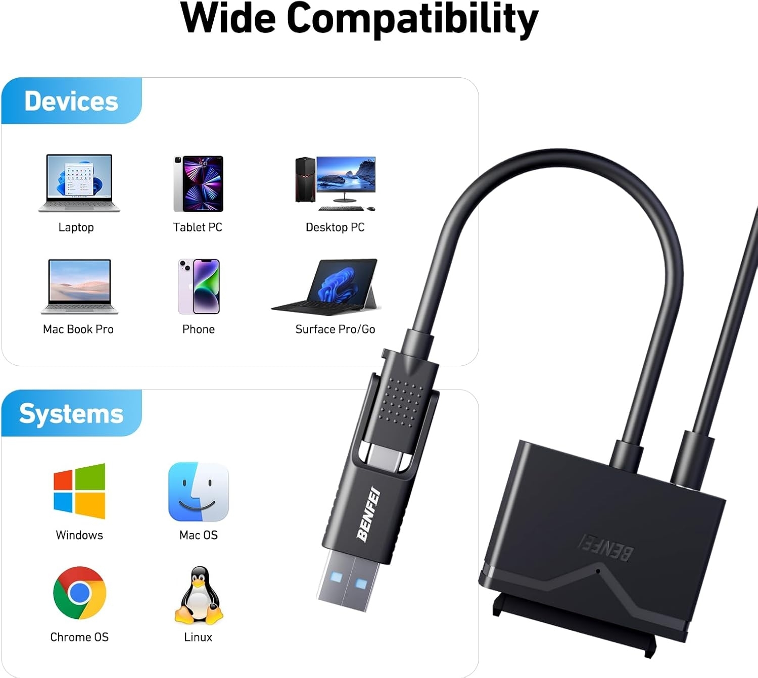 BENFEI 221BK USB 3.0 to SATA III Hard Drive Adapter for 2.5/3.5-inch HDD/SSD view 6