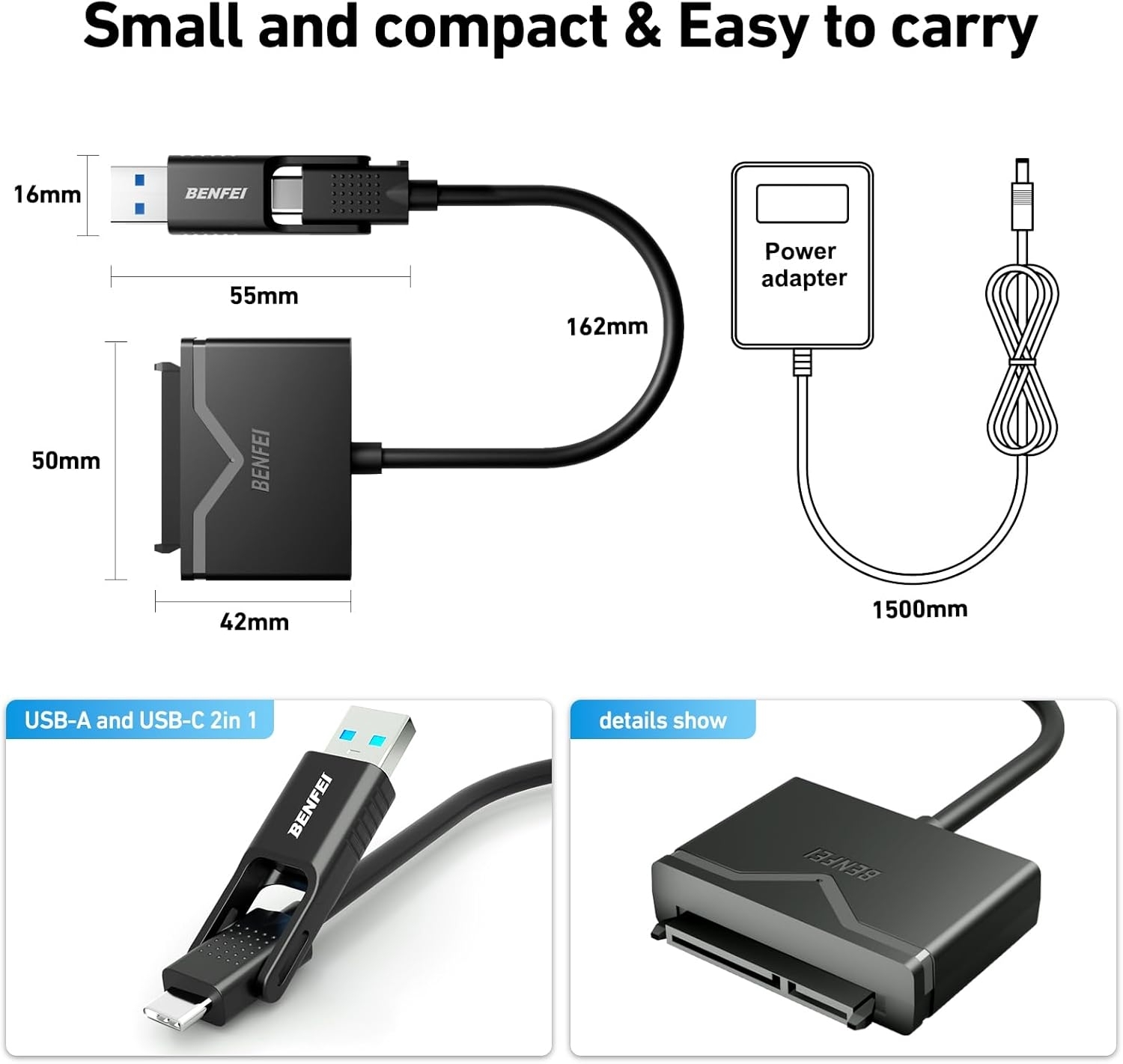BENFEI 221BK USB 3.0 to SATA III Hard Drive Adapter for 2.5/3.5-inch HDD/SSD view 7