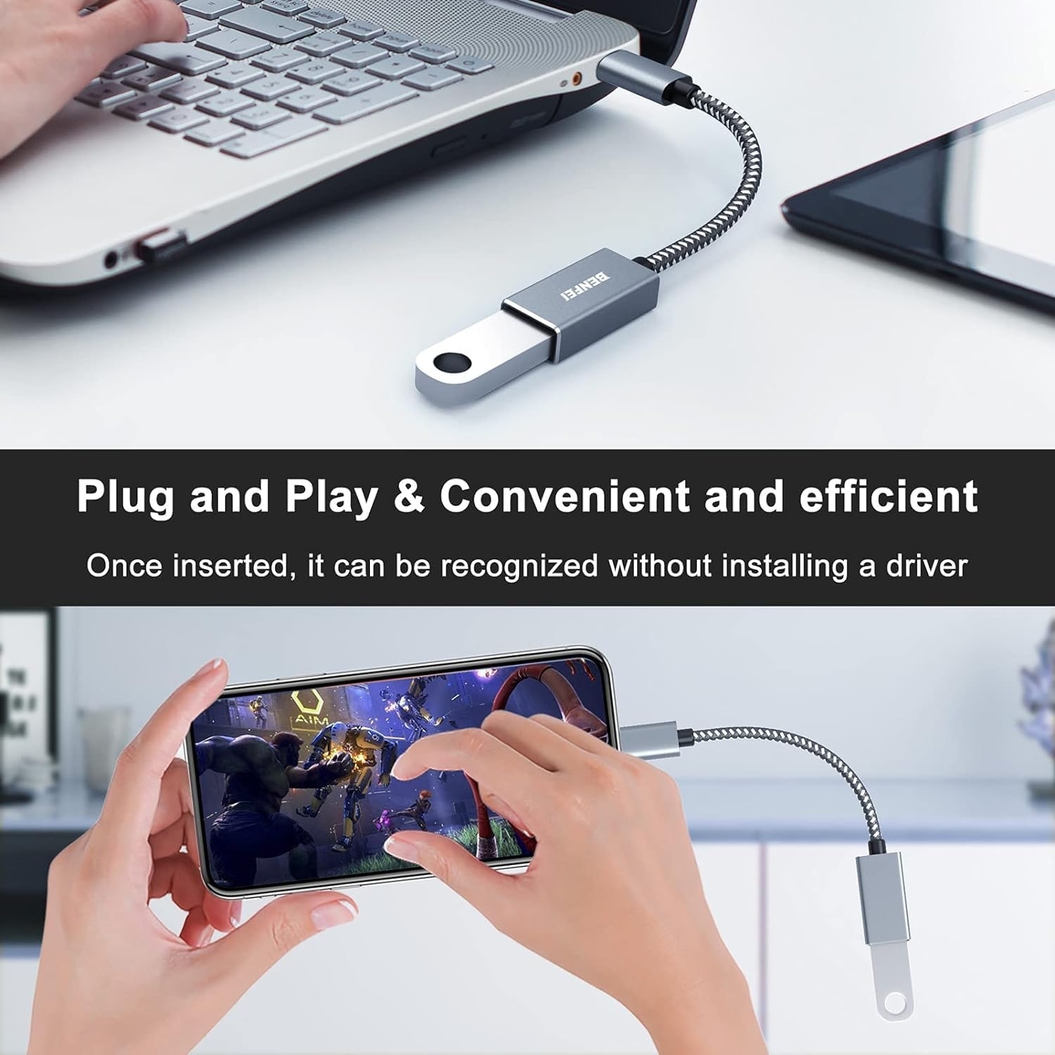 BENFEI 262GY-2P USB 3.0 USB-C to USB-A Adapter (2-pack) view 3