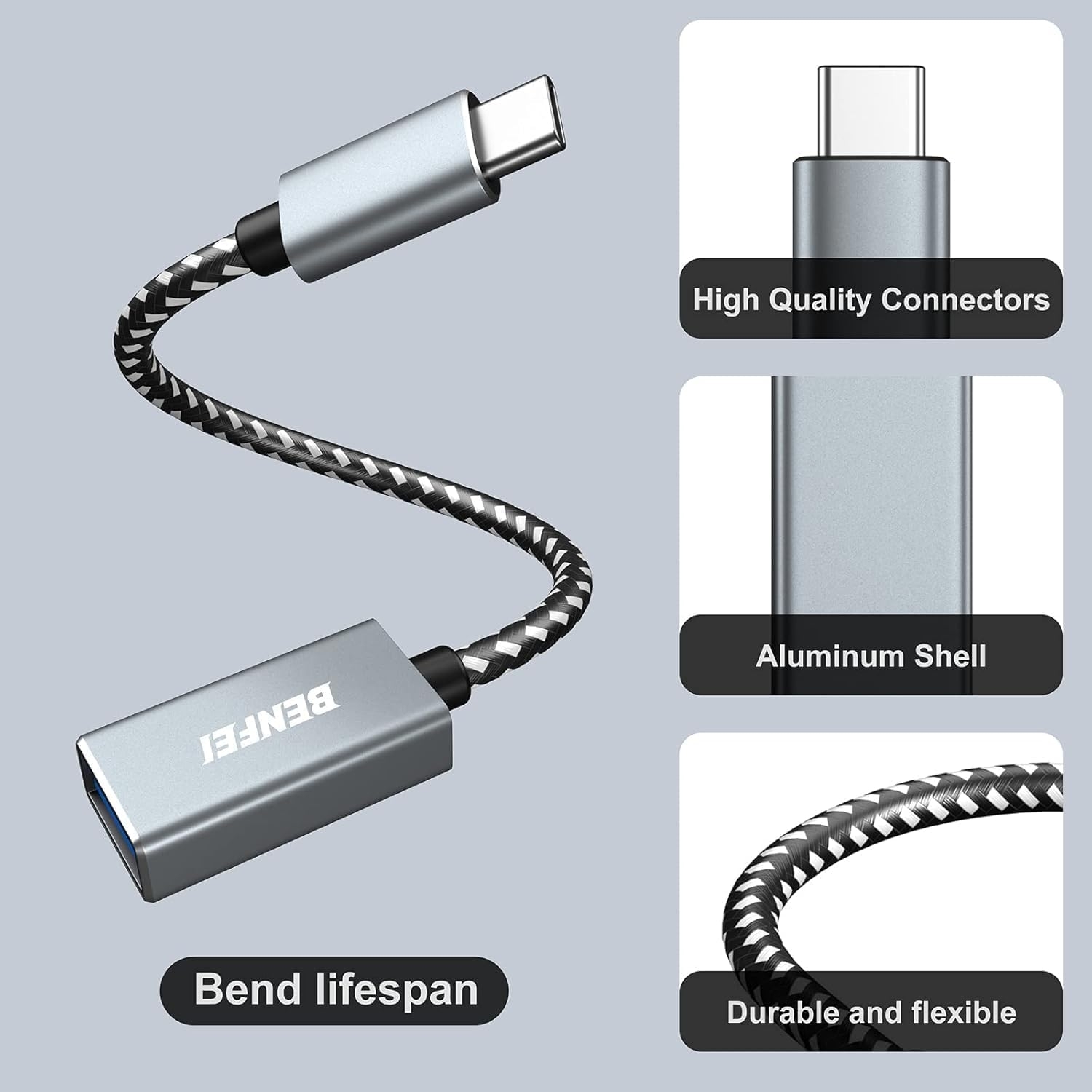 BENFEI 262GY-2P USB 3.0 USB-C to USB-A Adapter (2-pack) view 5
