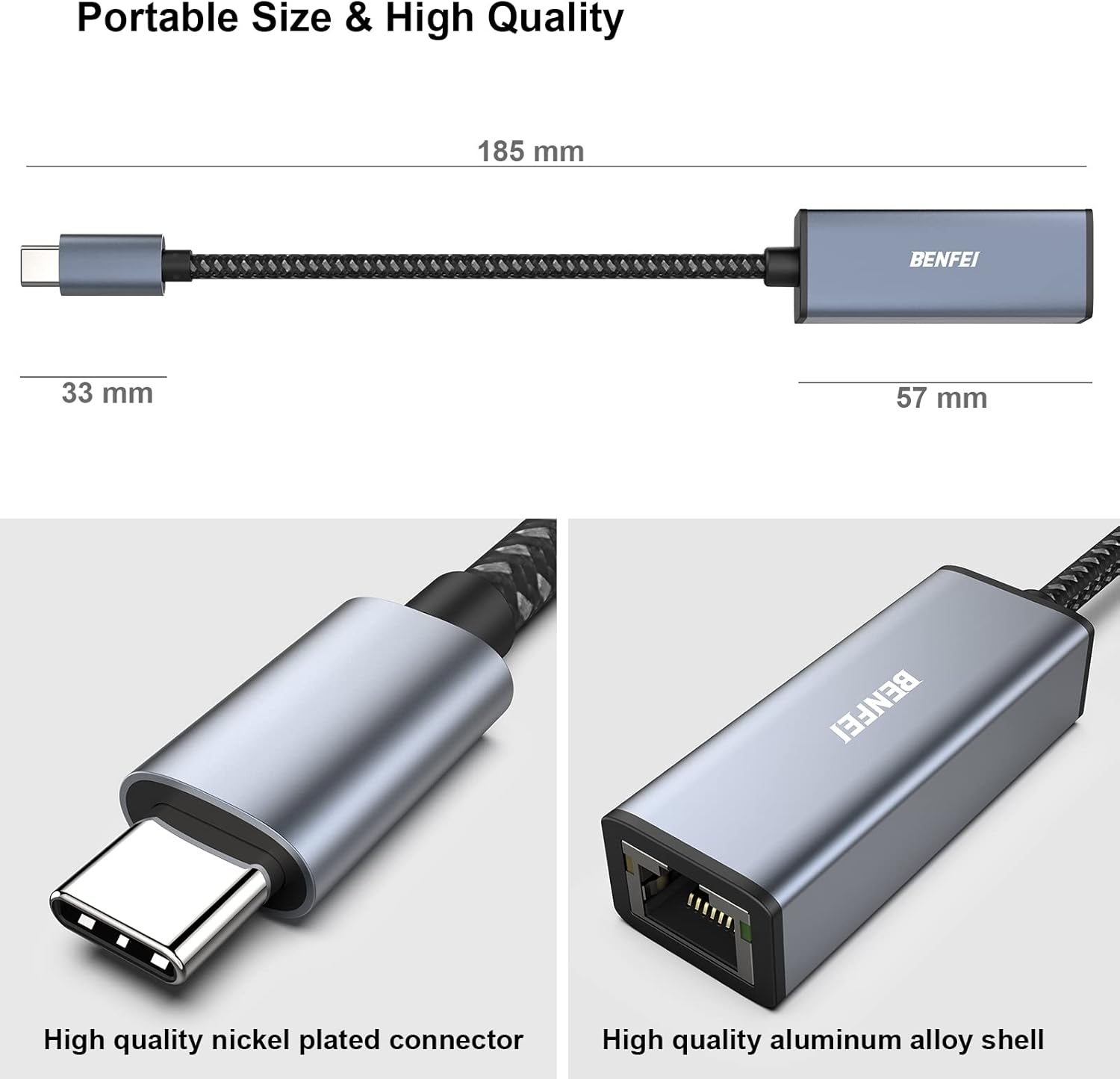 BENFEI USB-C to Ethernet Adapter (Thunderbolt 3 to RJ45) view 5