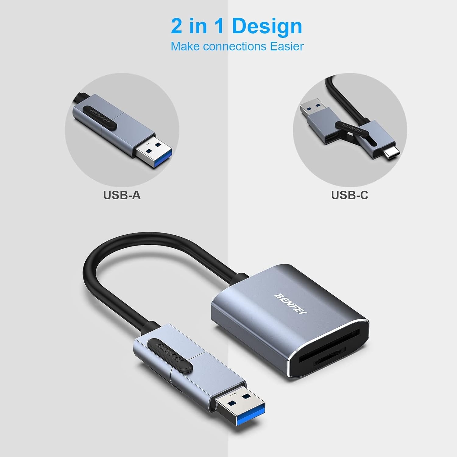 BENFEI USB Type-C/Type-A to SD TF Card Reader view 2