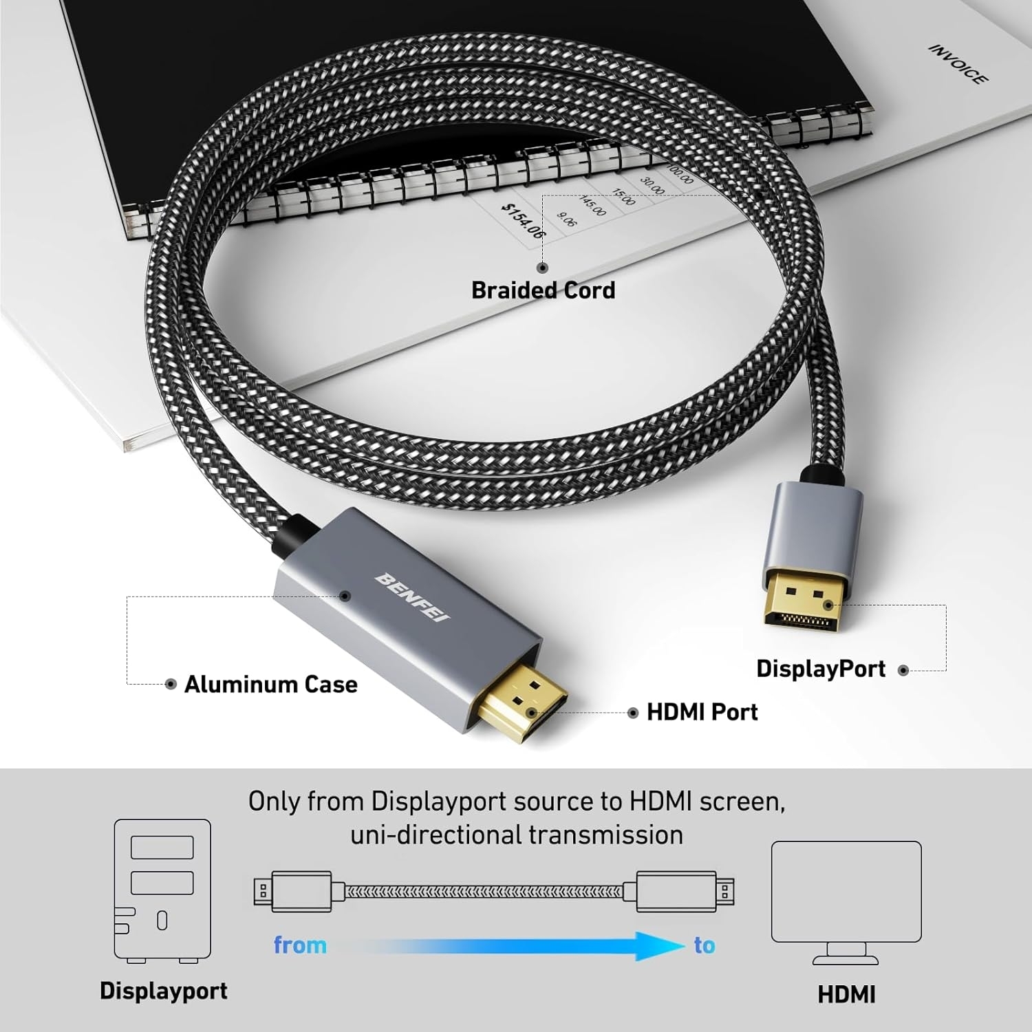 BENFEI 4K DisplayPort to HDMI 90cm Cable view 4
