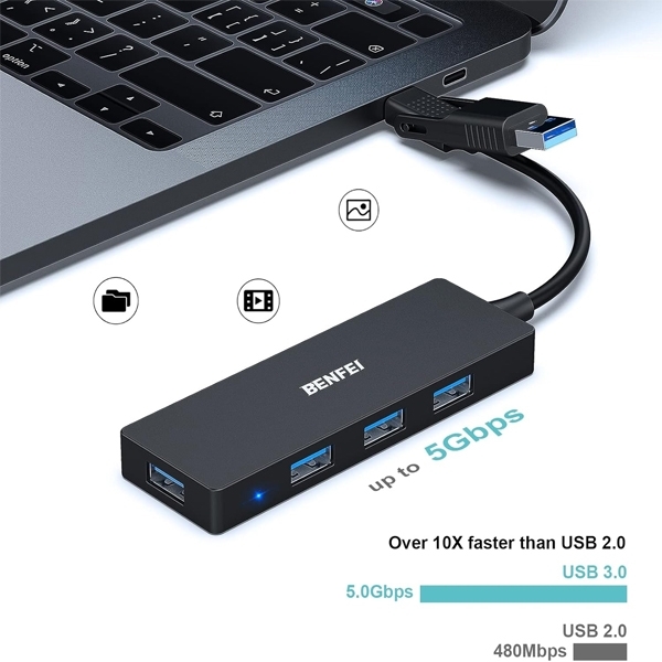 BENFEI 000291BK 4-Port USB 3.0 Ultra Flat Data Hub view 2
