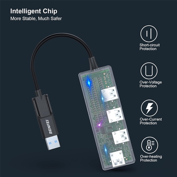 BENFEI 000291BK 4-Port USB 3.0 Ultra Flat Data Hub view 6