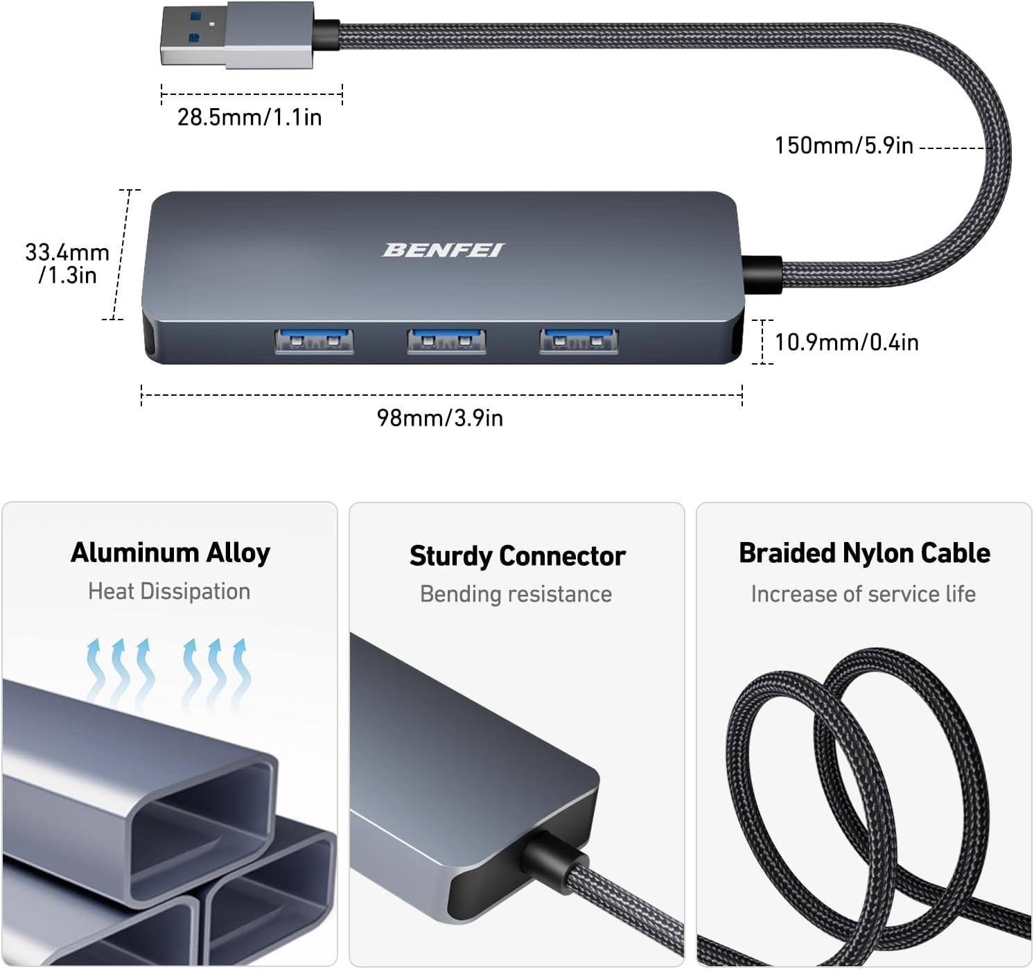 BENFEI USB 3.0 4-port Hub USB A Splitter Ultra-Slim view 6