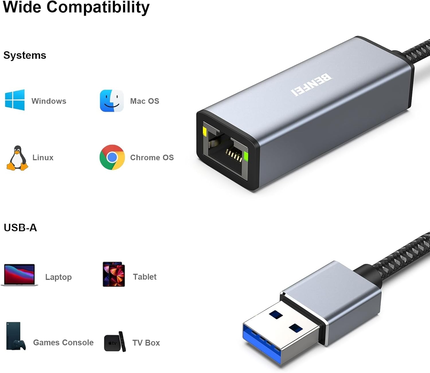 BENFEI USB 3.0 to Gigabit Ethernet Adapter view 3