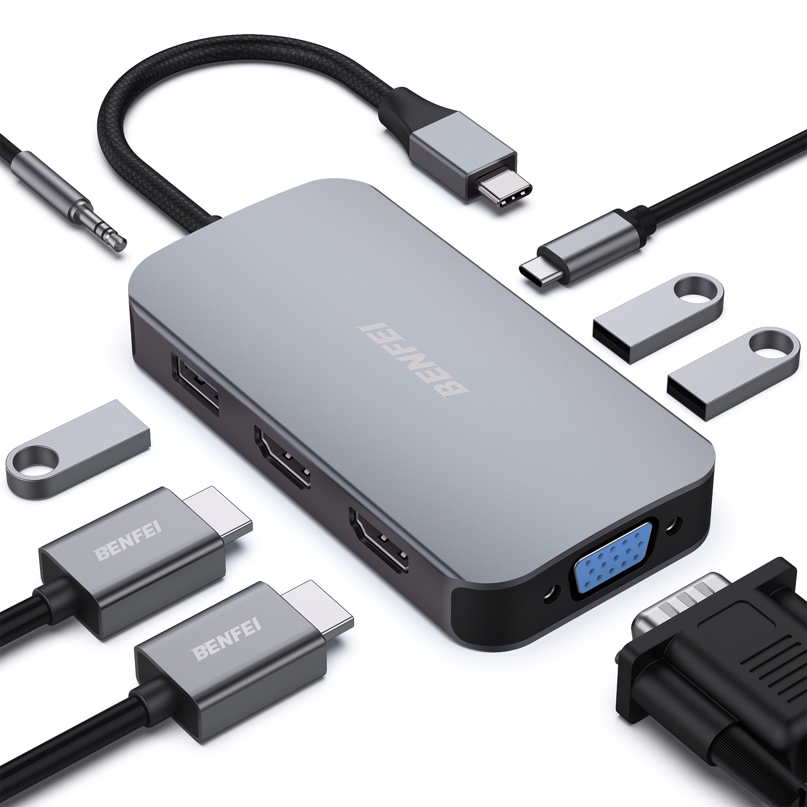 BENFEI 335GY USB-C Hub with Triple Display