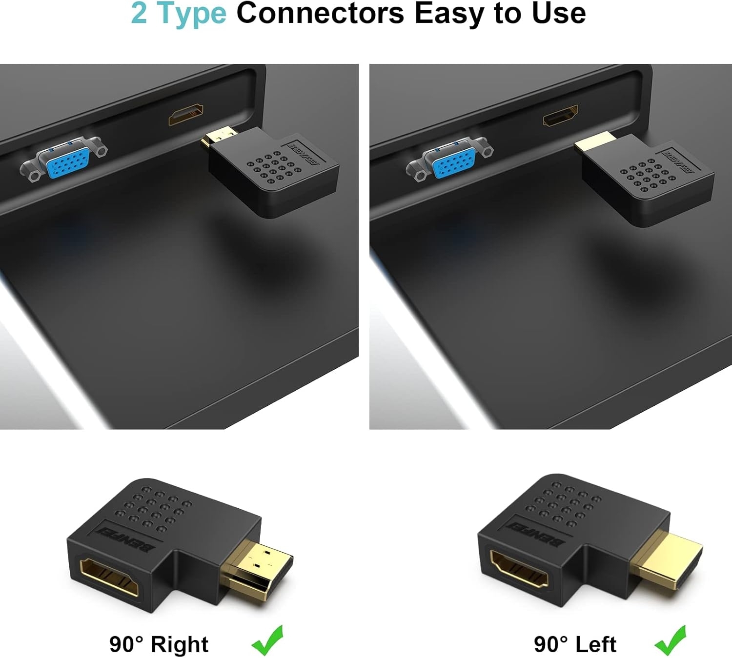 BENFEI HDMI Male to Female Right Angle 90 Degree Adapter view 4
