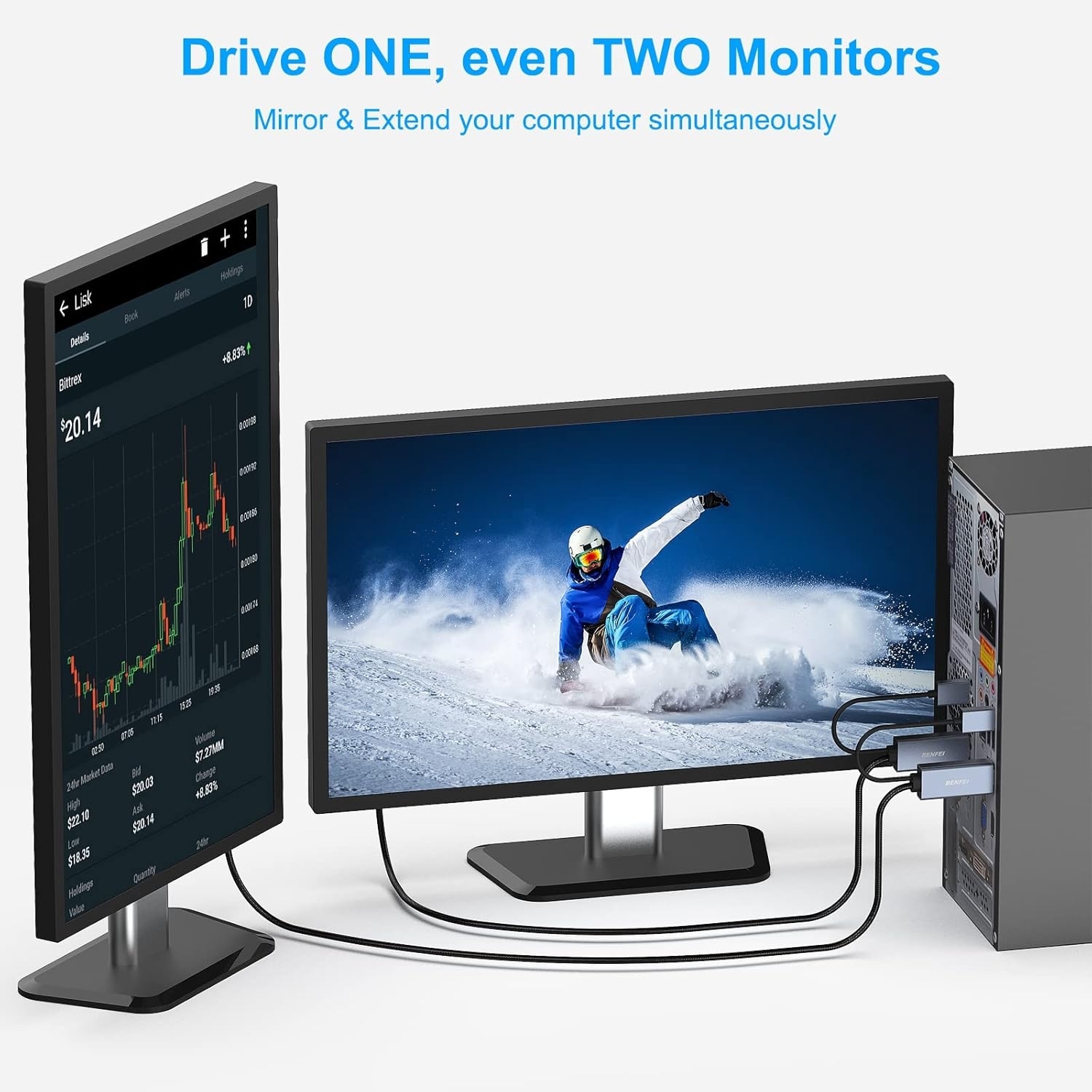 BENFEI 344GY-1M HDMI to DisplayPort Unidirectional 4K Active Cable with USB view 7