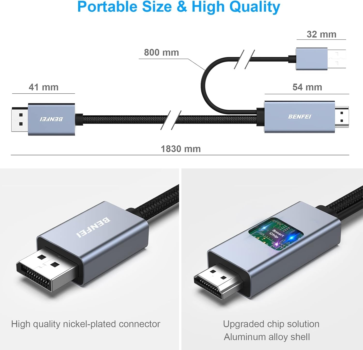 BENFEI 344GY-3M HDMI to DisplayPort Unidirectional 4K Active Cable with USB view 5