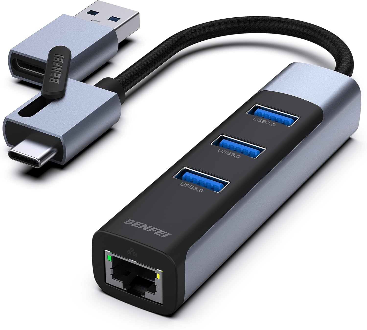 BENFEI 350GY 2-in-1 USB-C+USB 3.0 to RJ45 Gigabit Ethernet Port + 3-Port USB