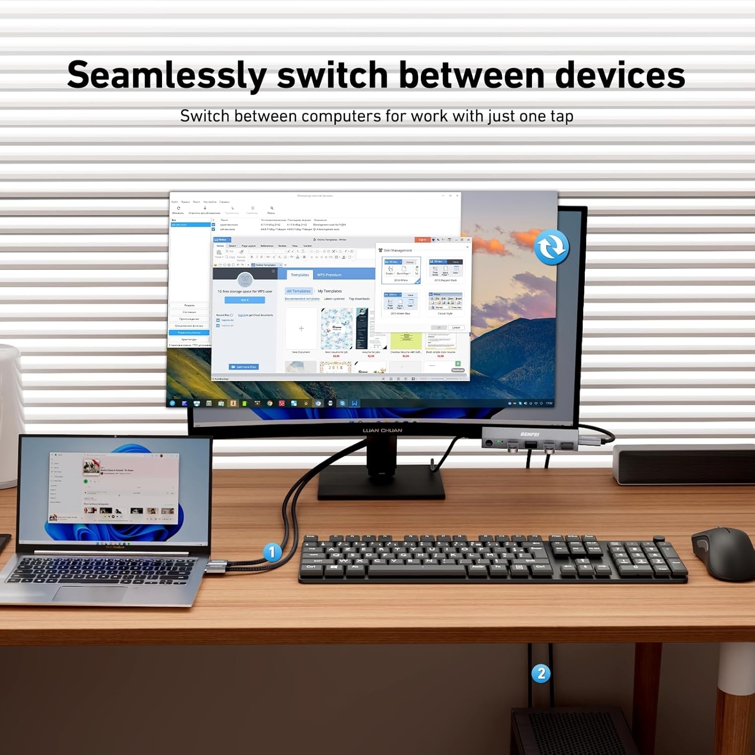 BENFEI 000355GY USB 3.0 HDMI KVM Switch(8K@60Hz) with 4 USB 3.0 Ports for 2 view 6
