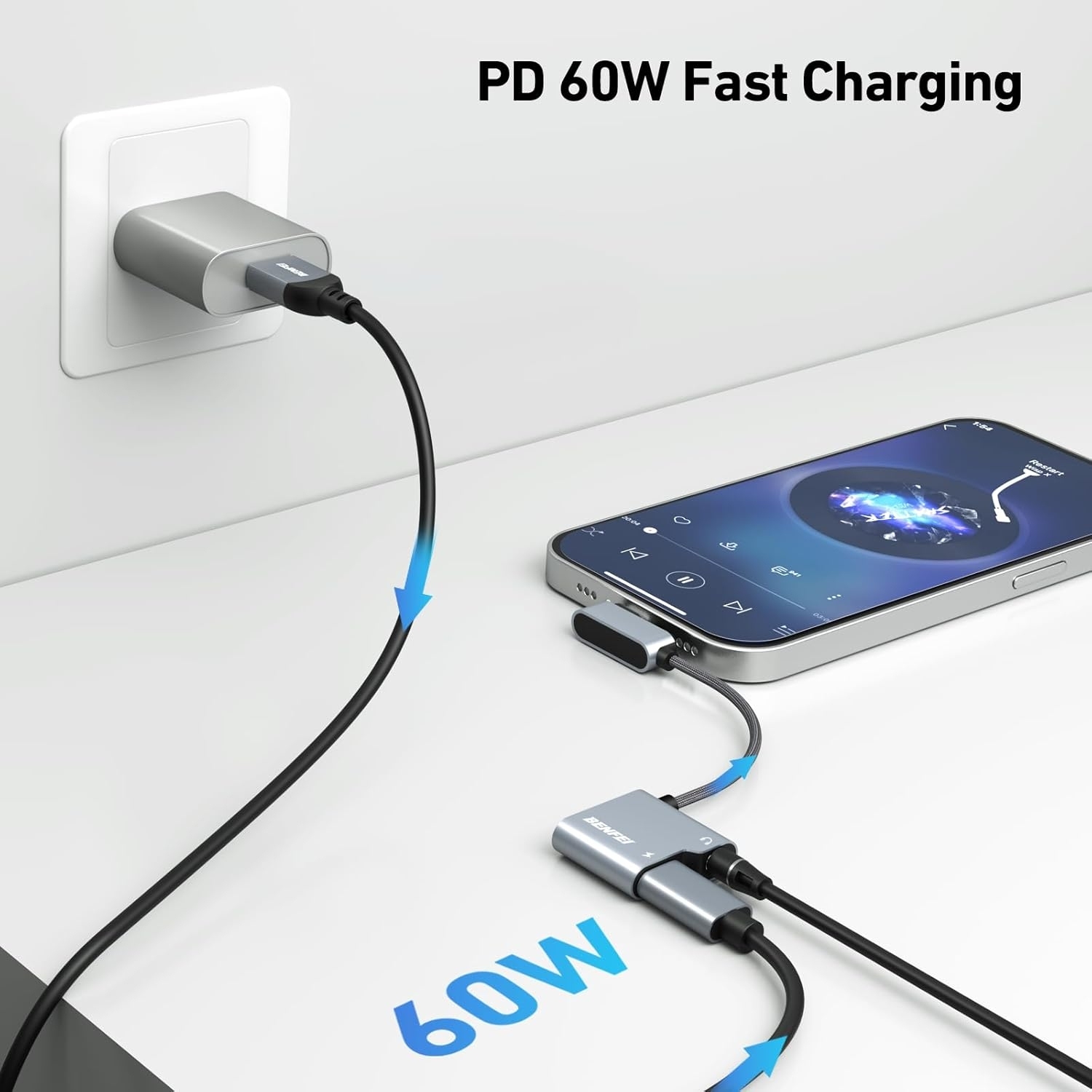 BENFEI USB C to Audio Jack Adapter with 60W Fast Charging view 3