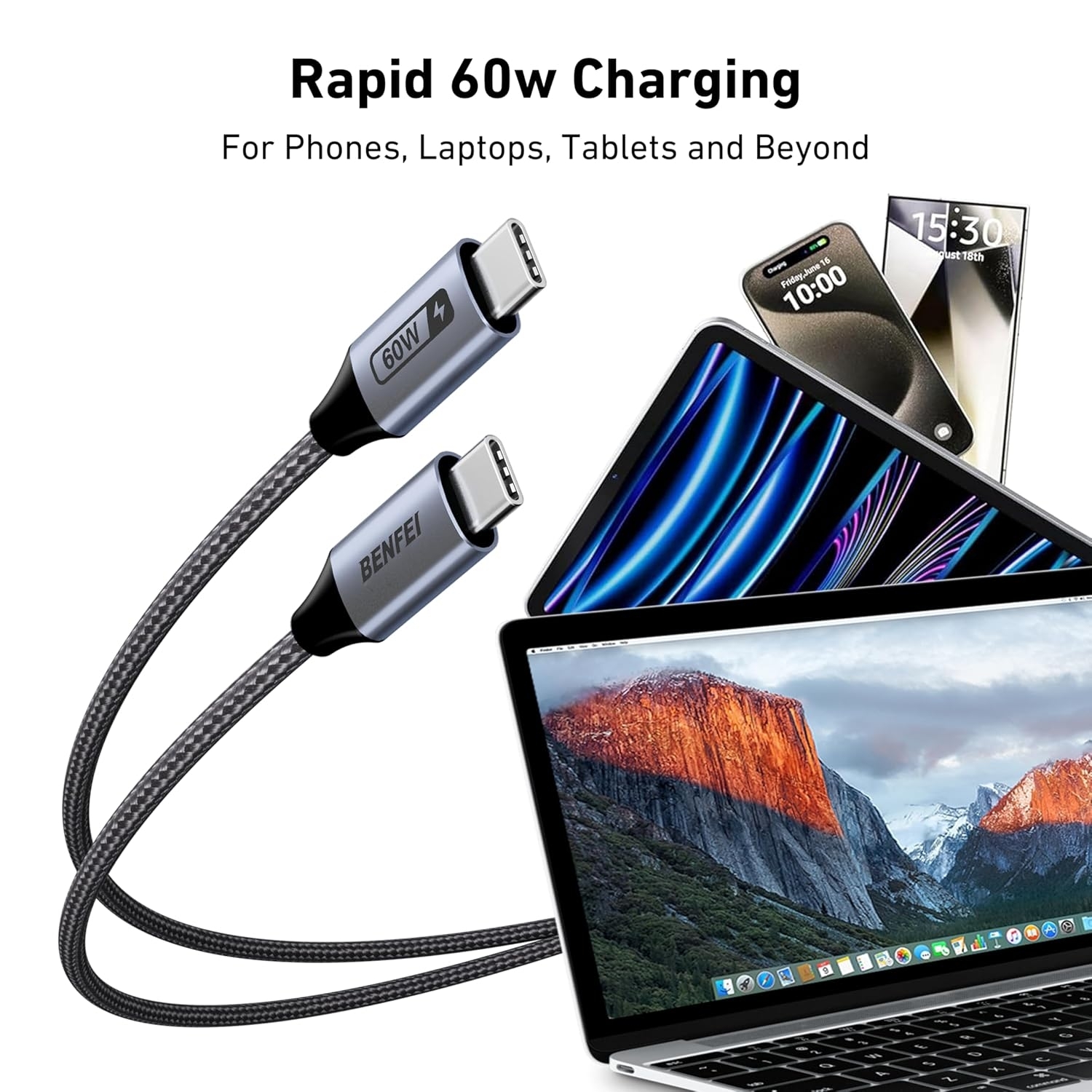 BENFEI 000383GY USB-C to USB-C Cable (4K@120Hz) view 2