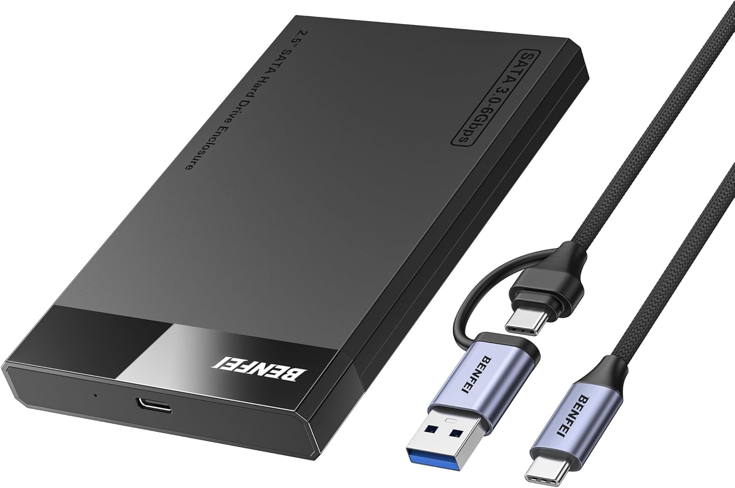 BENFEI 000385BK 2.5 Inch SATA to USB-A + USB-C Tool Free External Hard Drive
